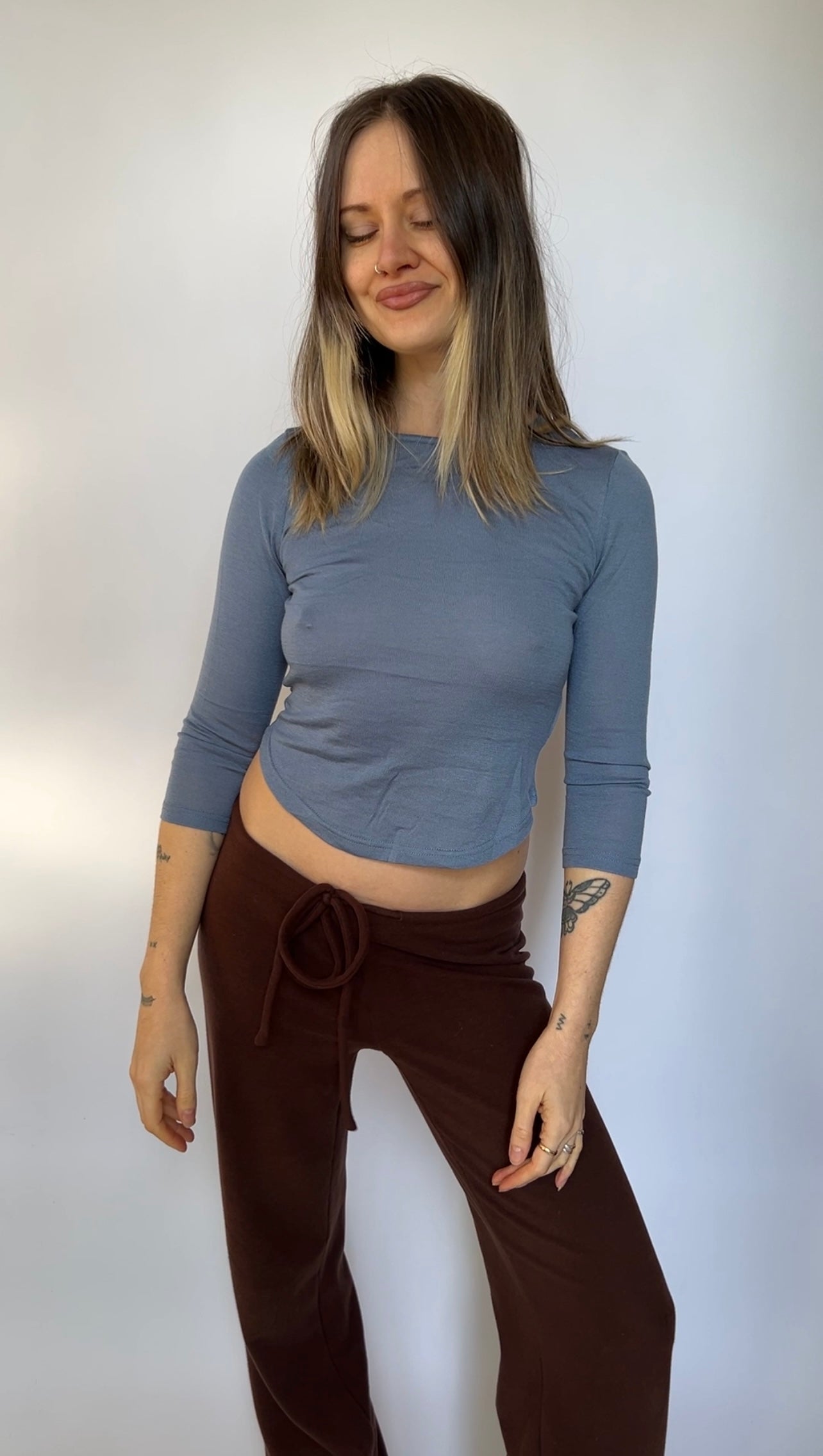 Wool 3/4 Sleeve Top — Cornflower