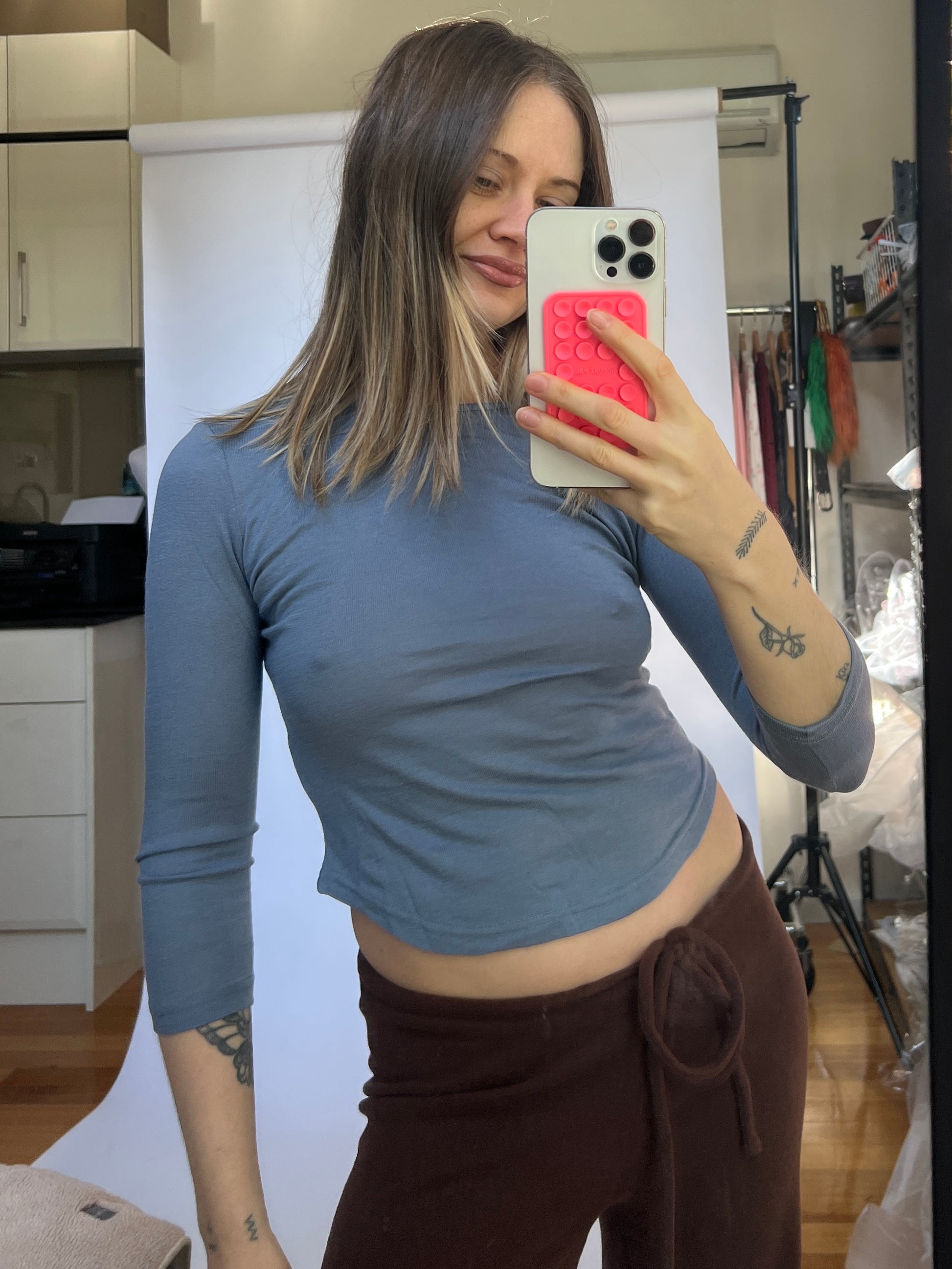 Wool 3/4 Sleeve Top — Cornflower