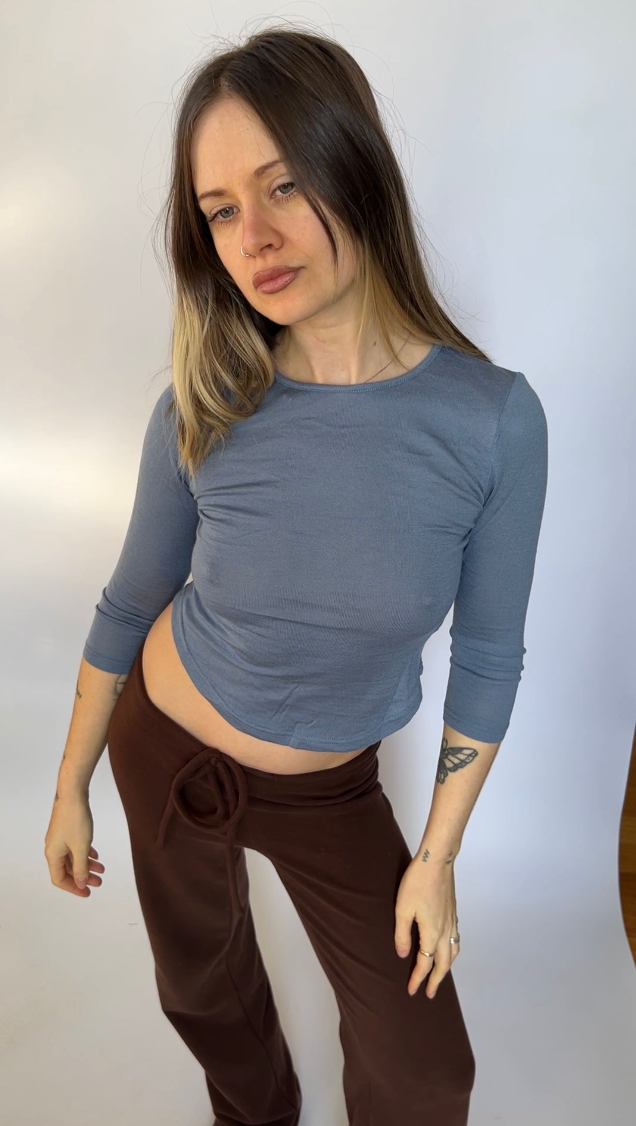 Wool 3/4 Sleeve Top — Cornflower