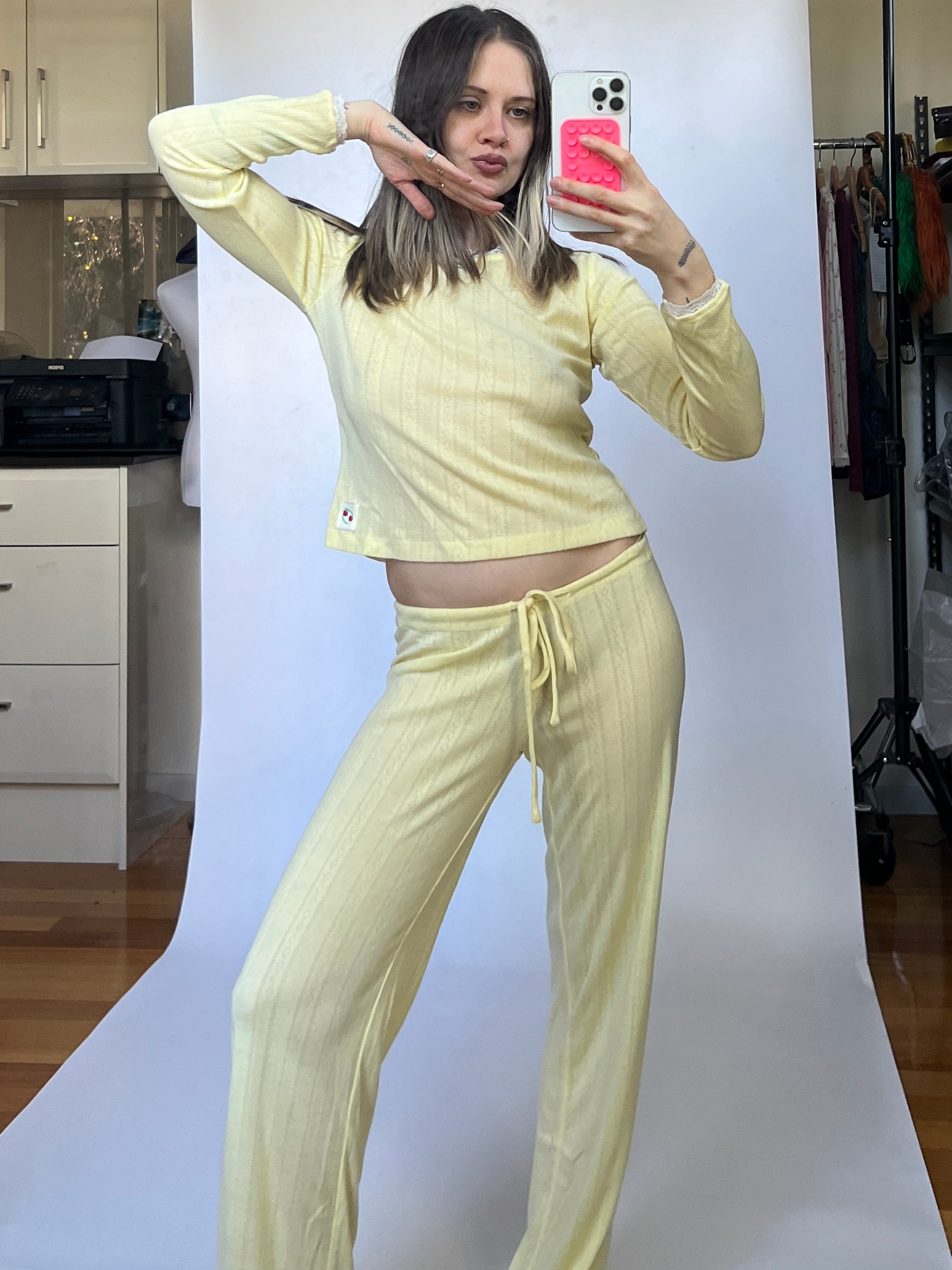 Dusty Lounge Pants — Lemon Pointelle