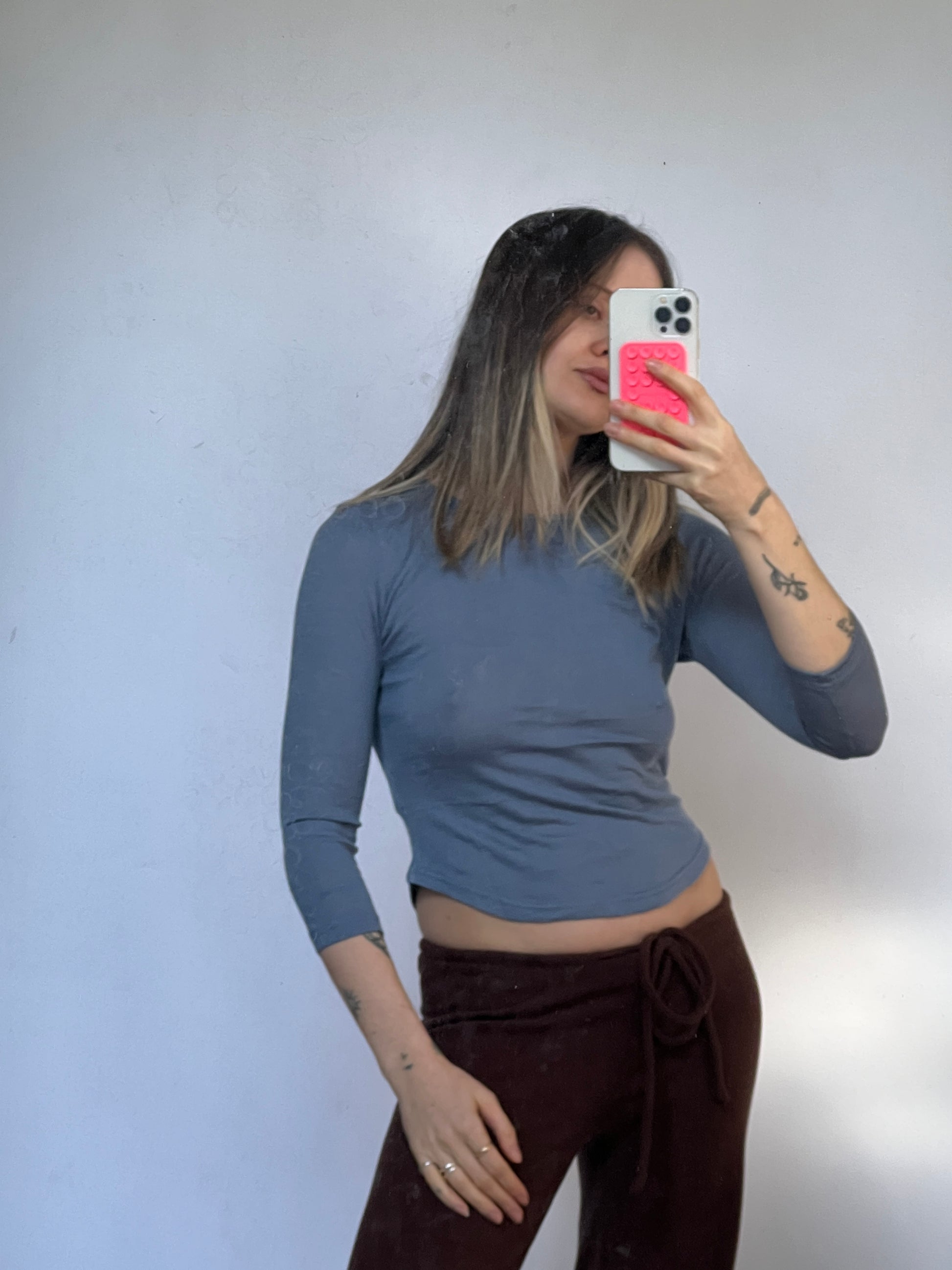 Wool 3/4 Sleeve Top — Cornflower