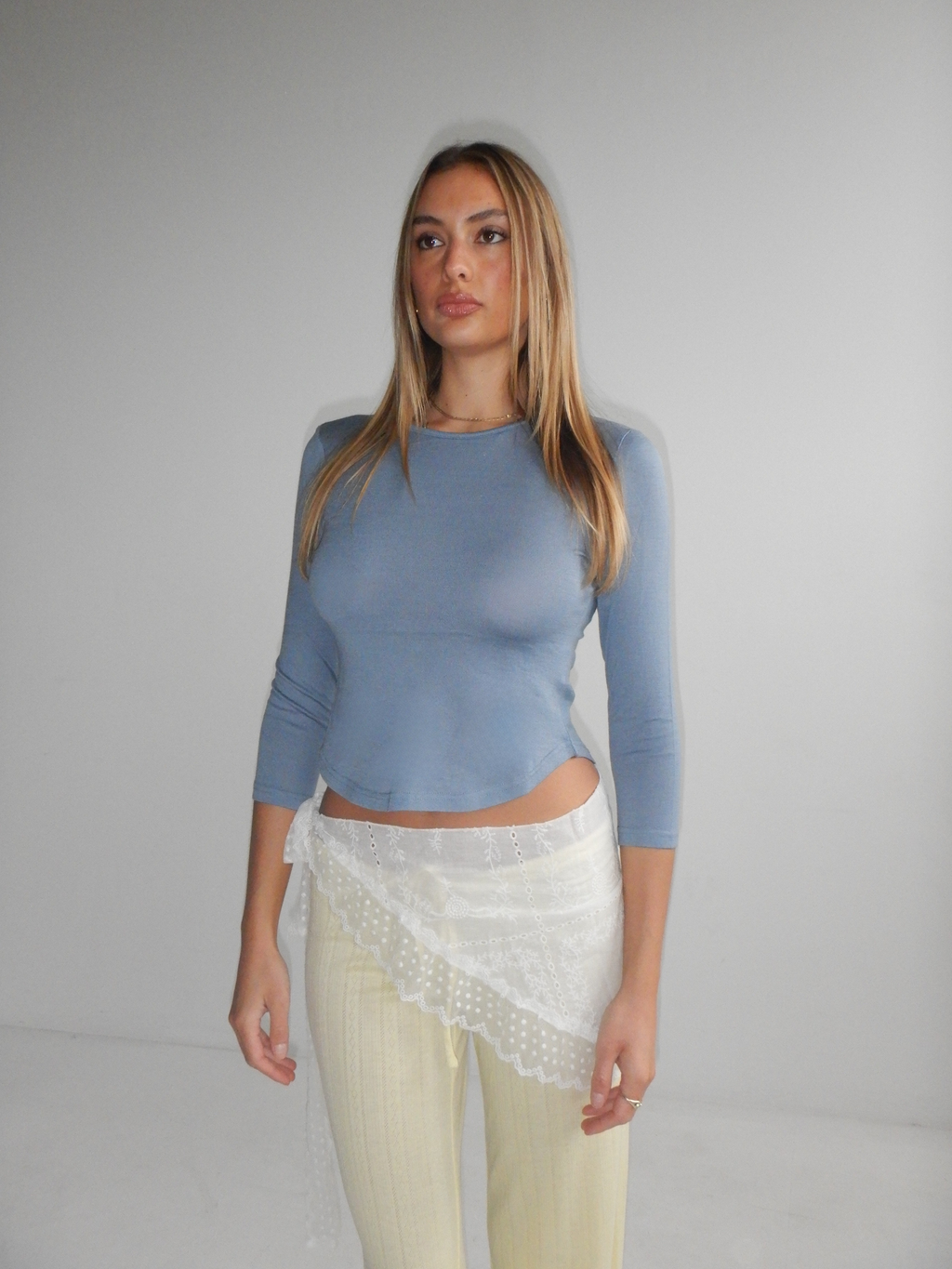 Wool 3/4 Sleeve Top — Cornflower