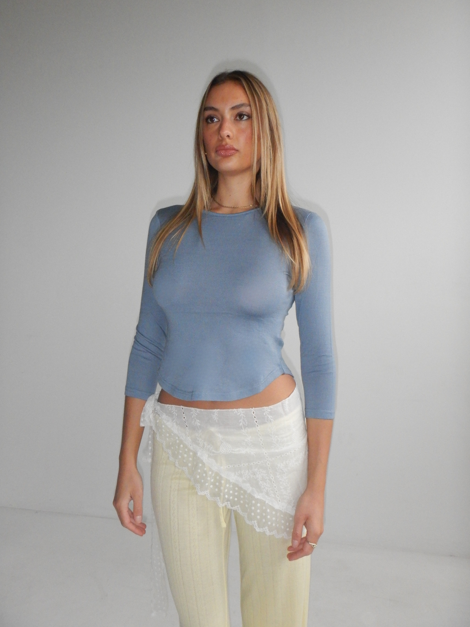 Wool 3/4 Sleeve Top — Cornflower