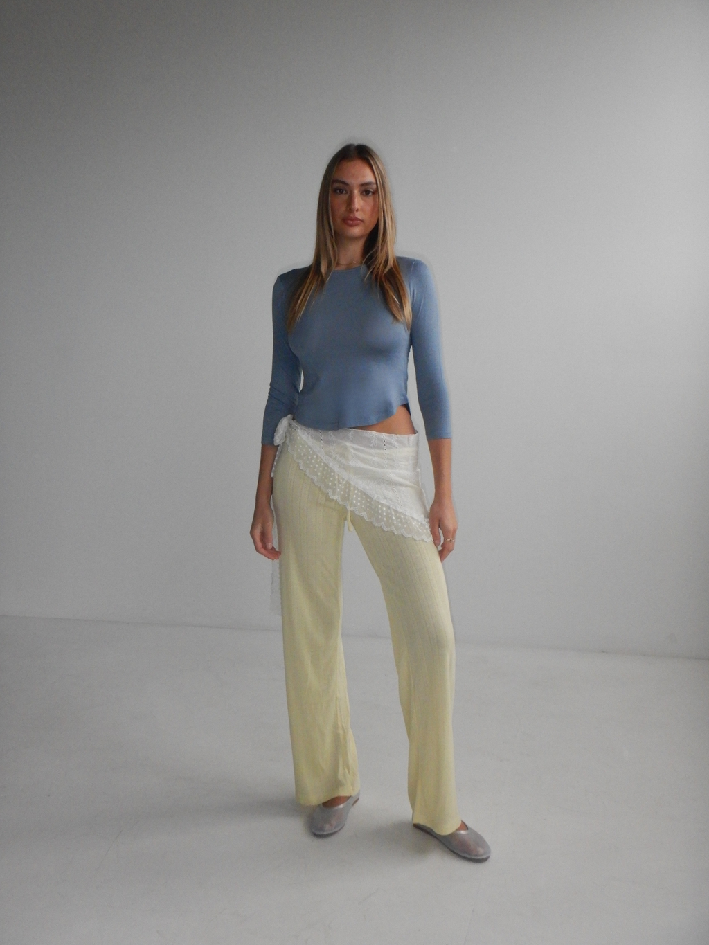 Wool 3/4 Sleeve Top — Cornflower