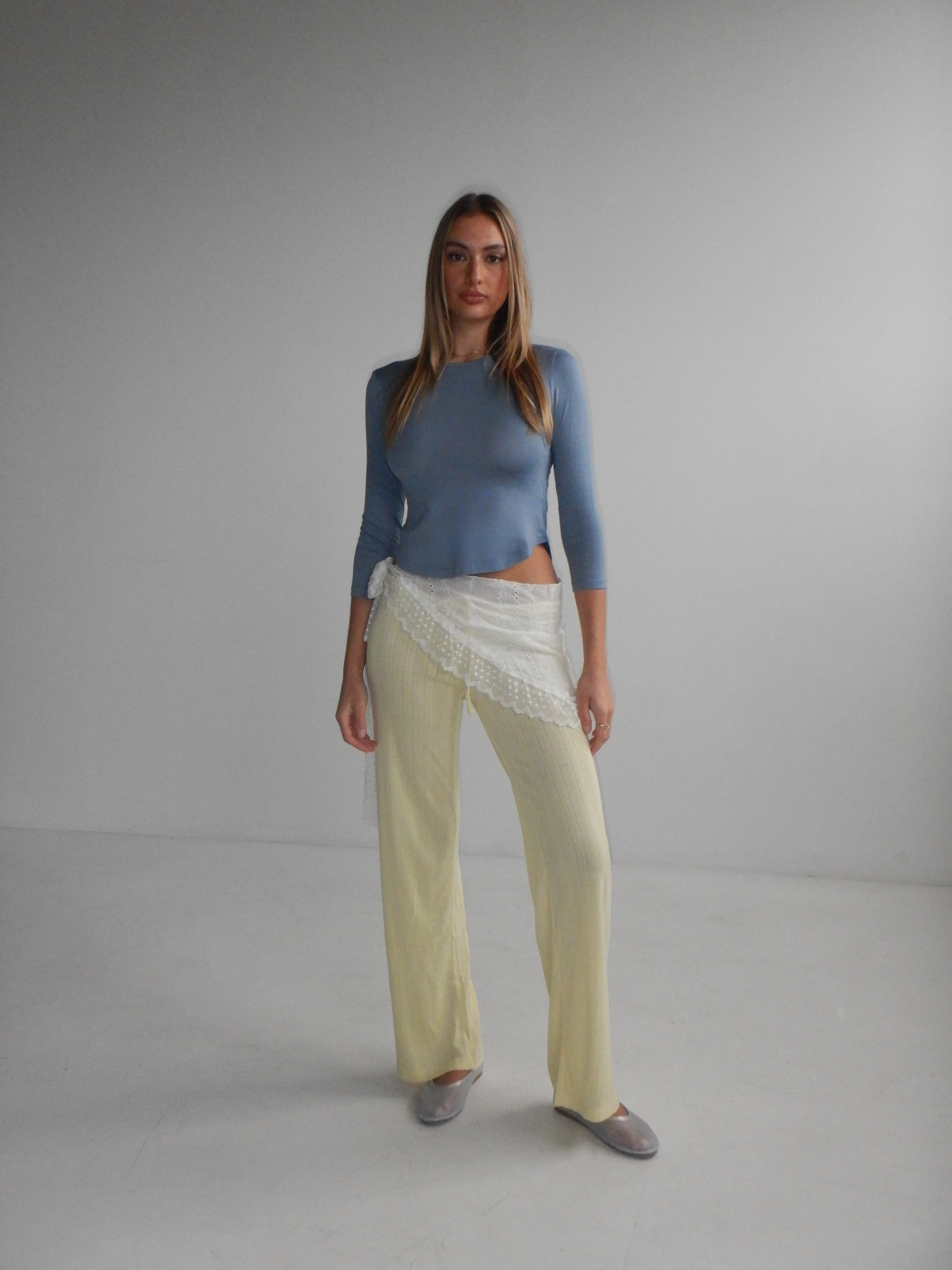 Wool 3/4 Sleeve Top — Cornflower