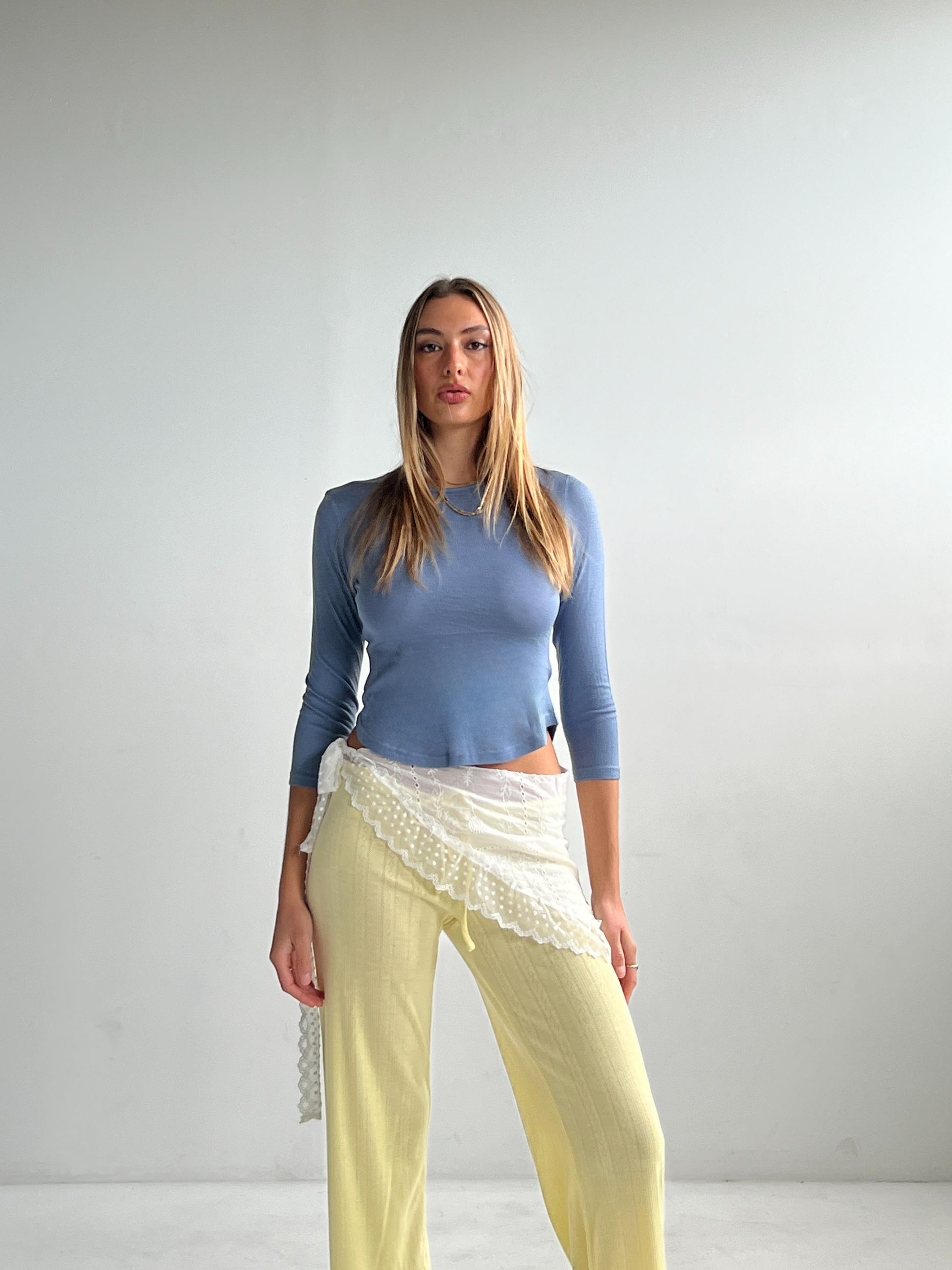 Wool 3/4 Sleeve Top — Cornflower