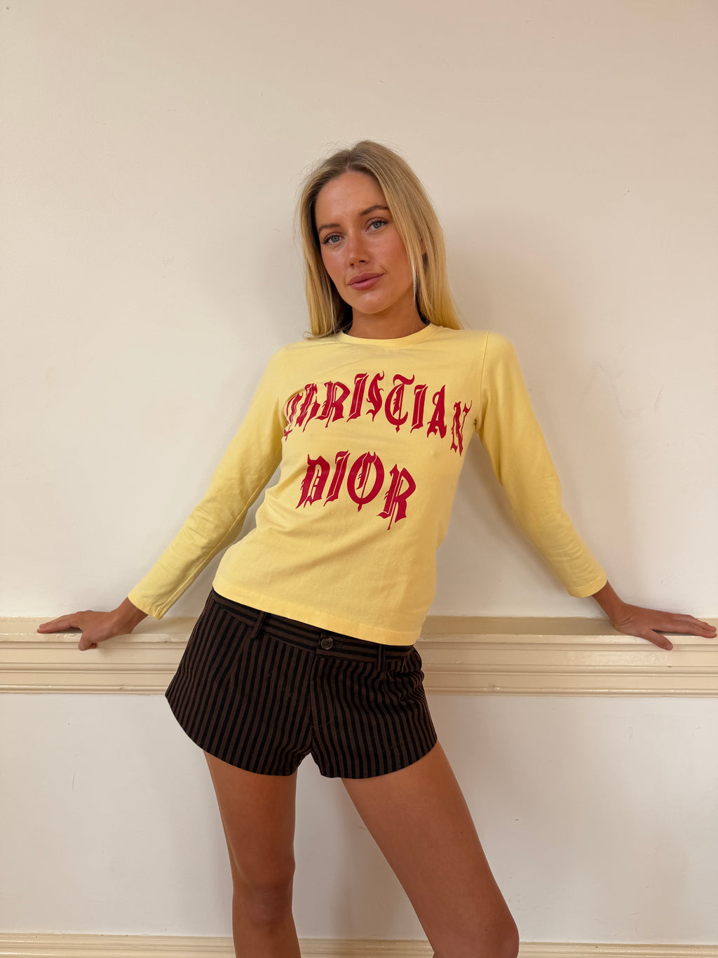 Christian Dior by John Galliano SS02 Gothic Logo Long Sleeve Top