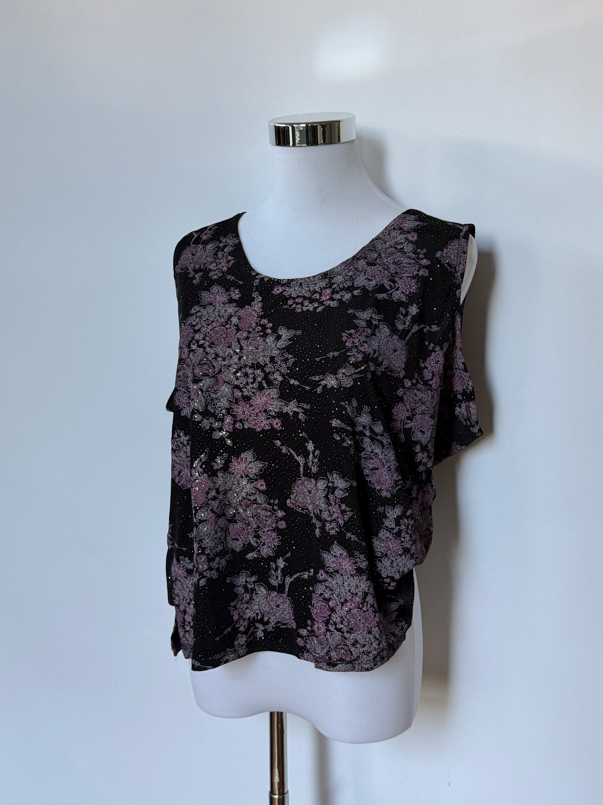 Vintage Black & Purple Glitter Floral Top (Fits XL/XXL)
