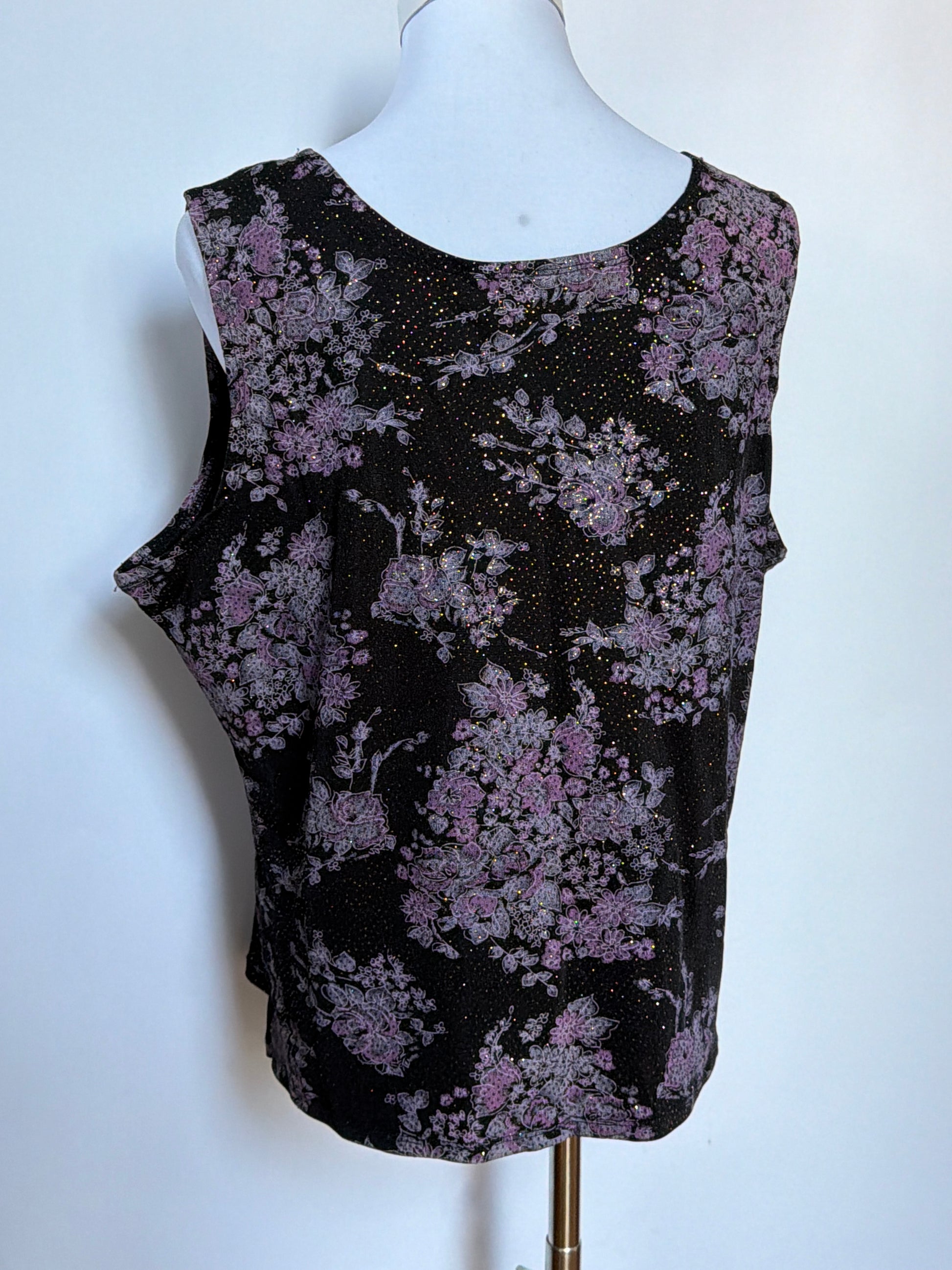 Vintage Black & Purple Glitter Floral Top (Fits XL/XXL)