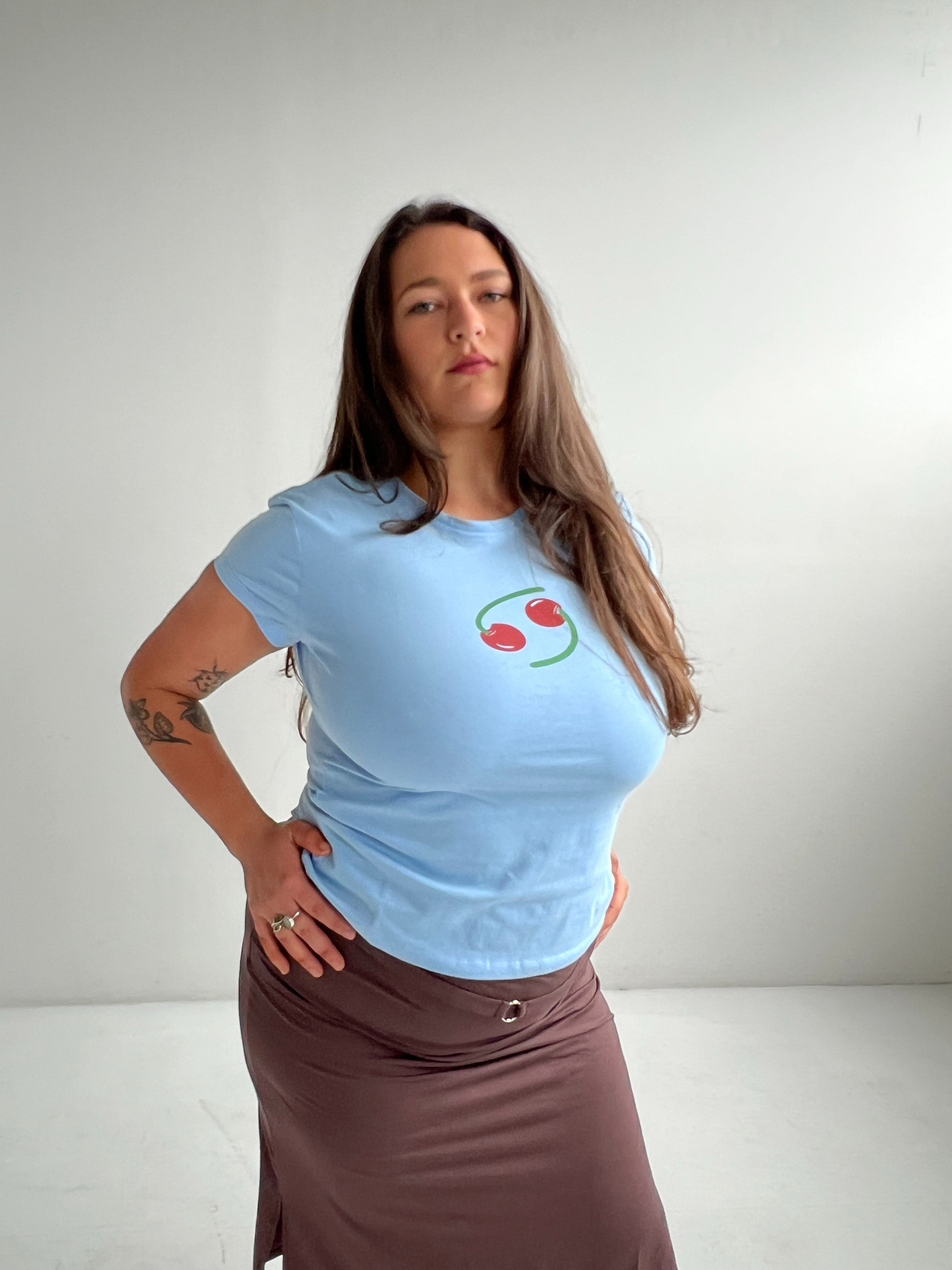Iconic Cherry Tee - Baby Blue