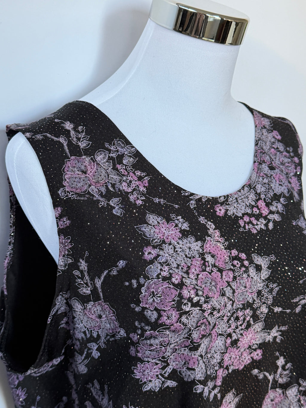 Vintage Black & Purple Glitter Floral Top (Fits XL/XXL)