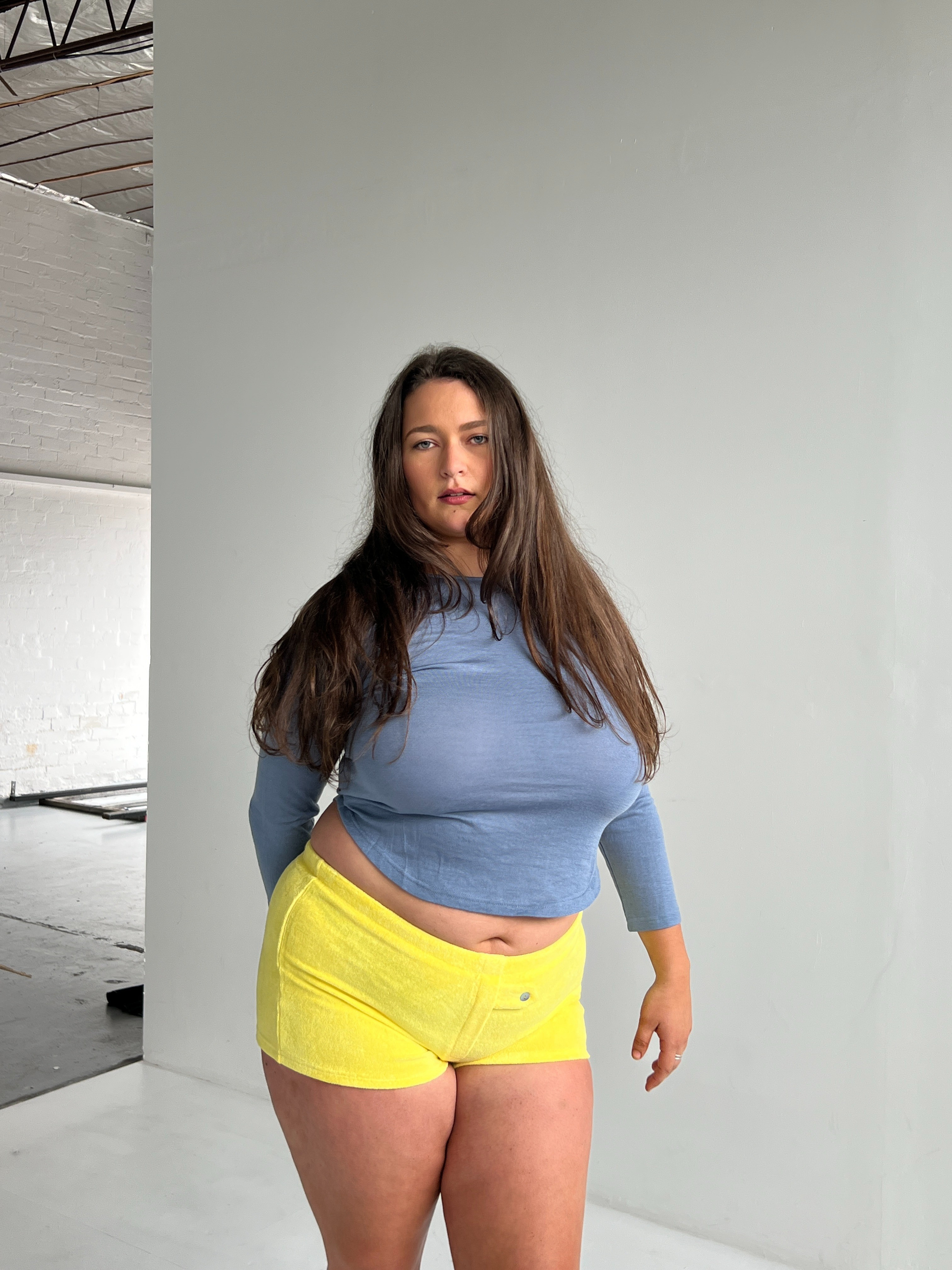 Wool 3/4 Sleeve Top — Cornflower