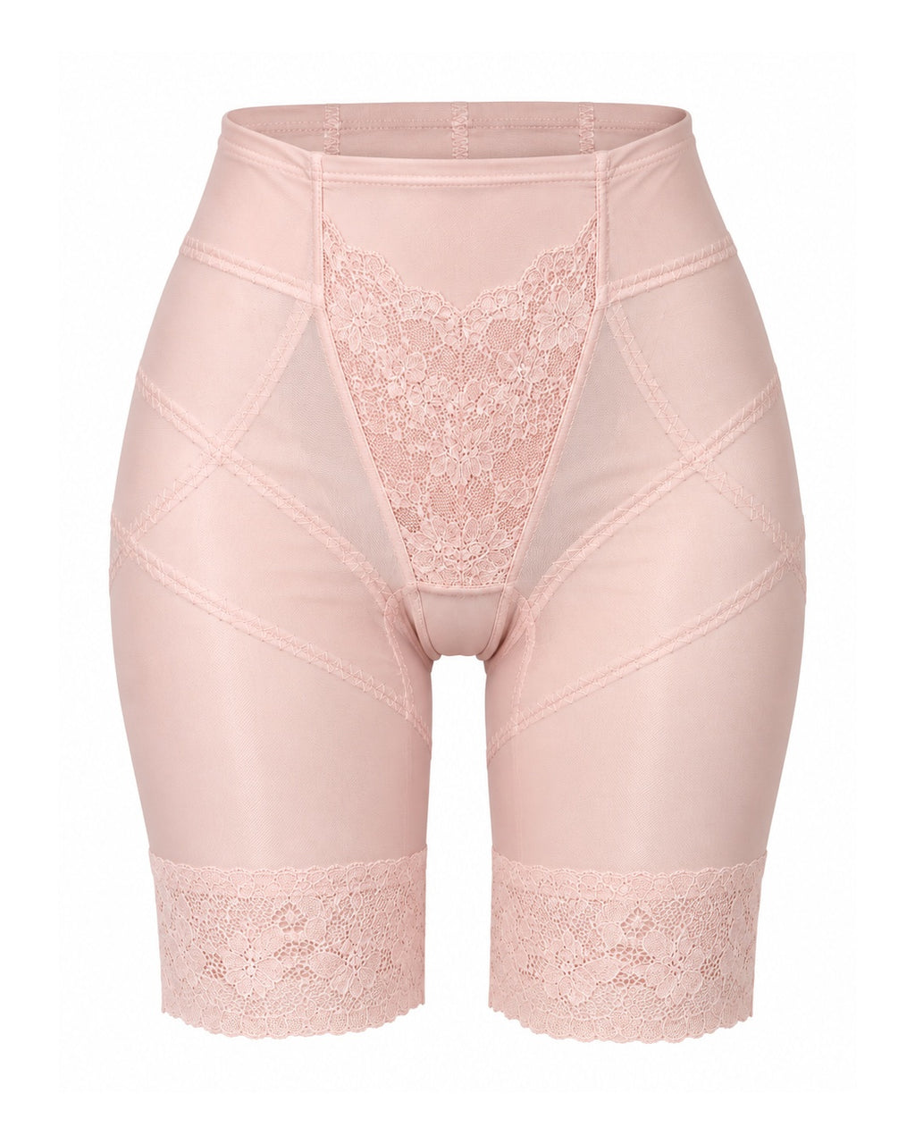 Blush Pink V-Lace Long Leg Girdle Shorts (S–M)