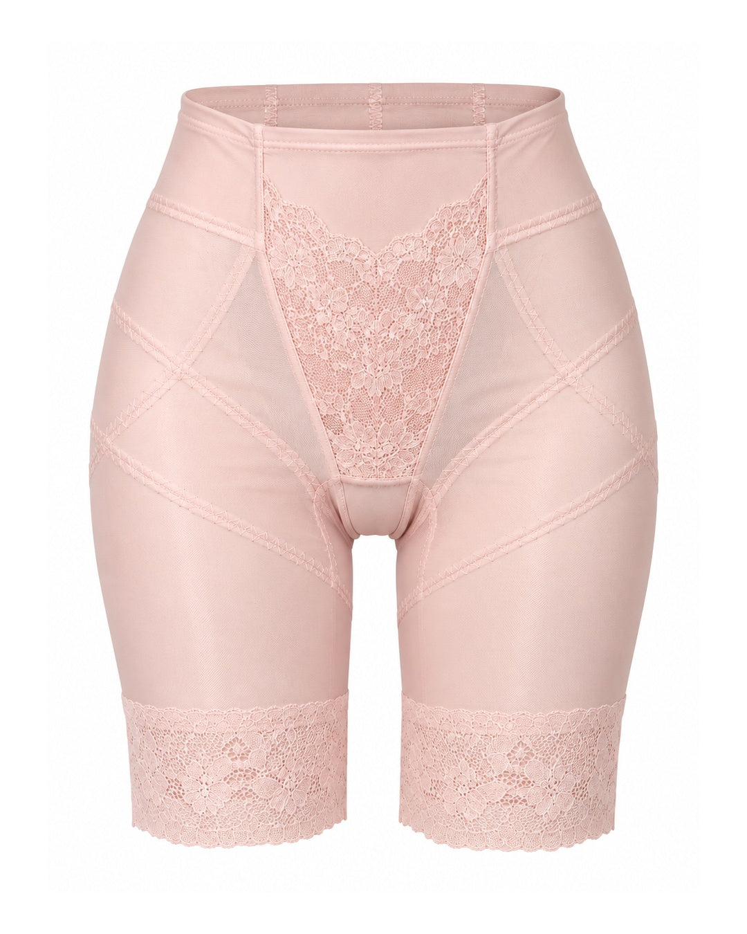 Blush Pink V-Lace Long Leg Girdle Shorts (S–M)
