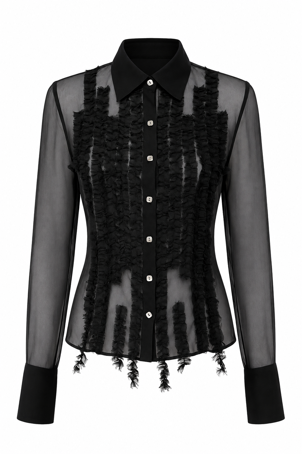 Ruffle Front Sheer Blouse (XXS/XS)