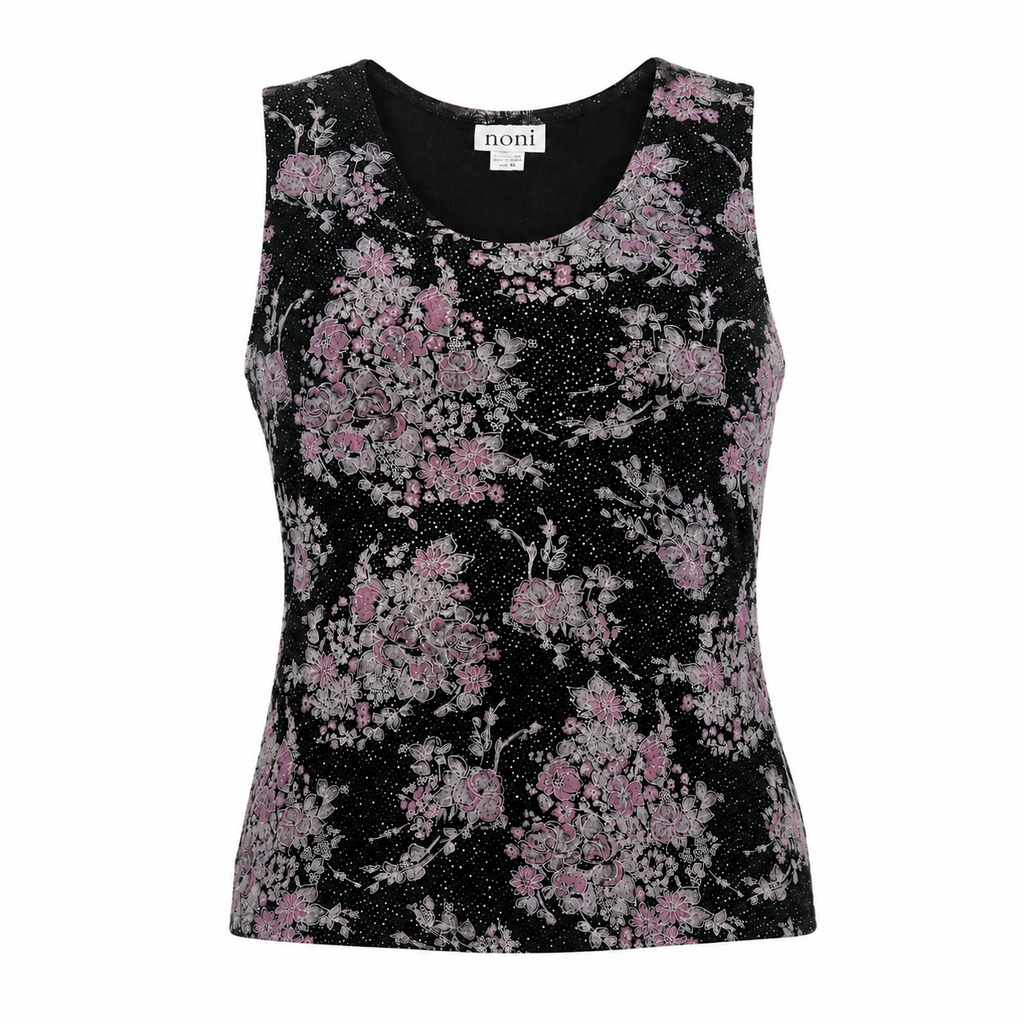 Vintage Black & Purple Glitter Floral Top (Fits XL/XXL)
