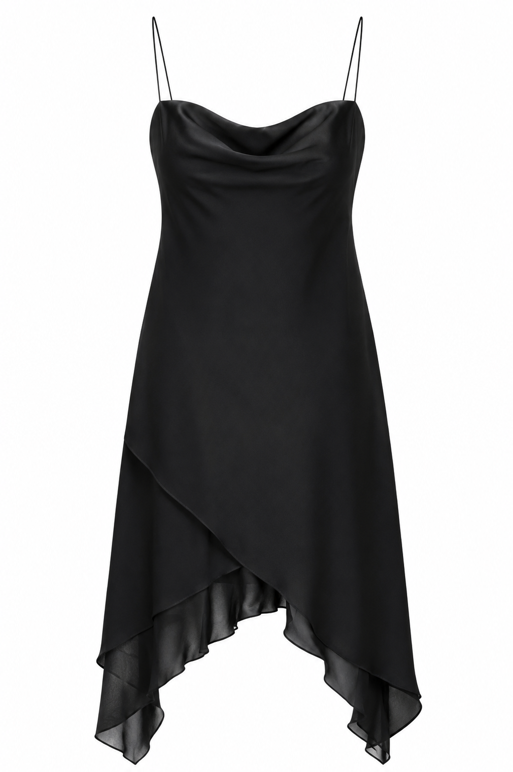 Vintage Y2K Black Satin Chiffon Cowl Neck Dress (XL/XXL)