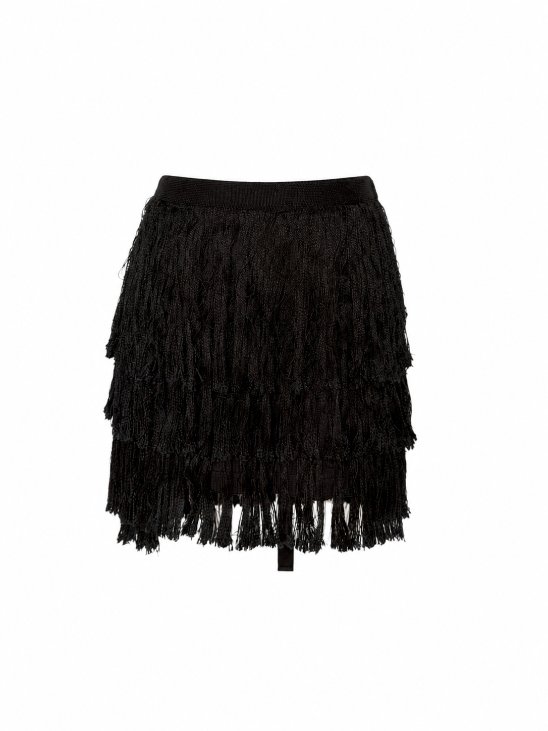 Vintage Black Knitted Fringe Wrap Mini Skirt (XS–M)