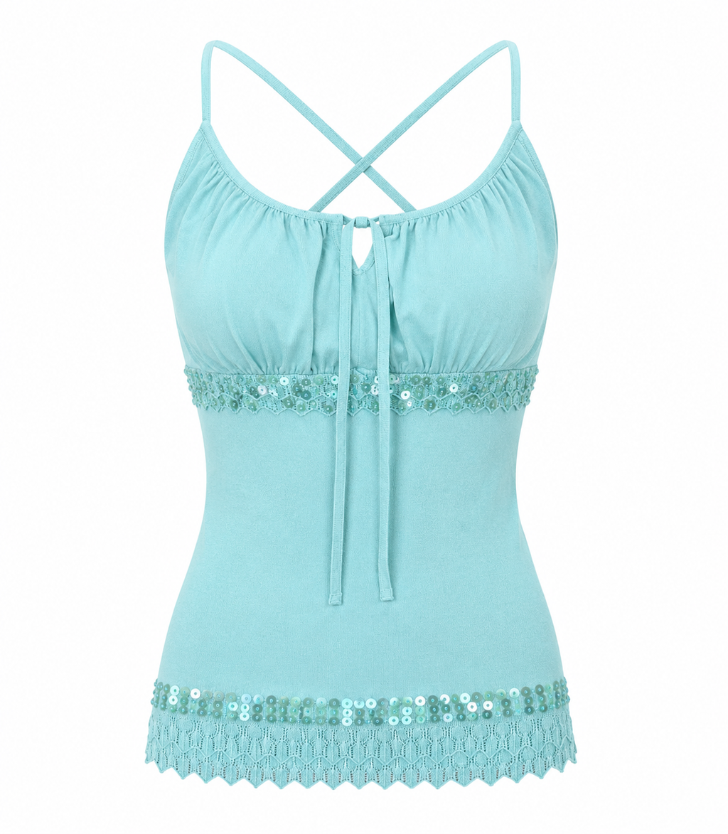 Aqua Sequin Y2K Top (S/M)