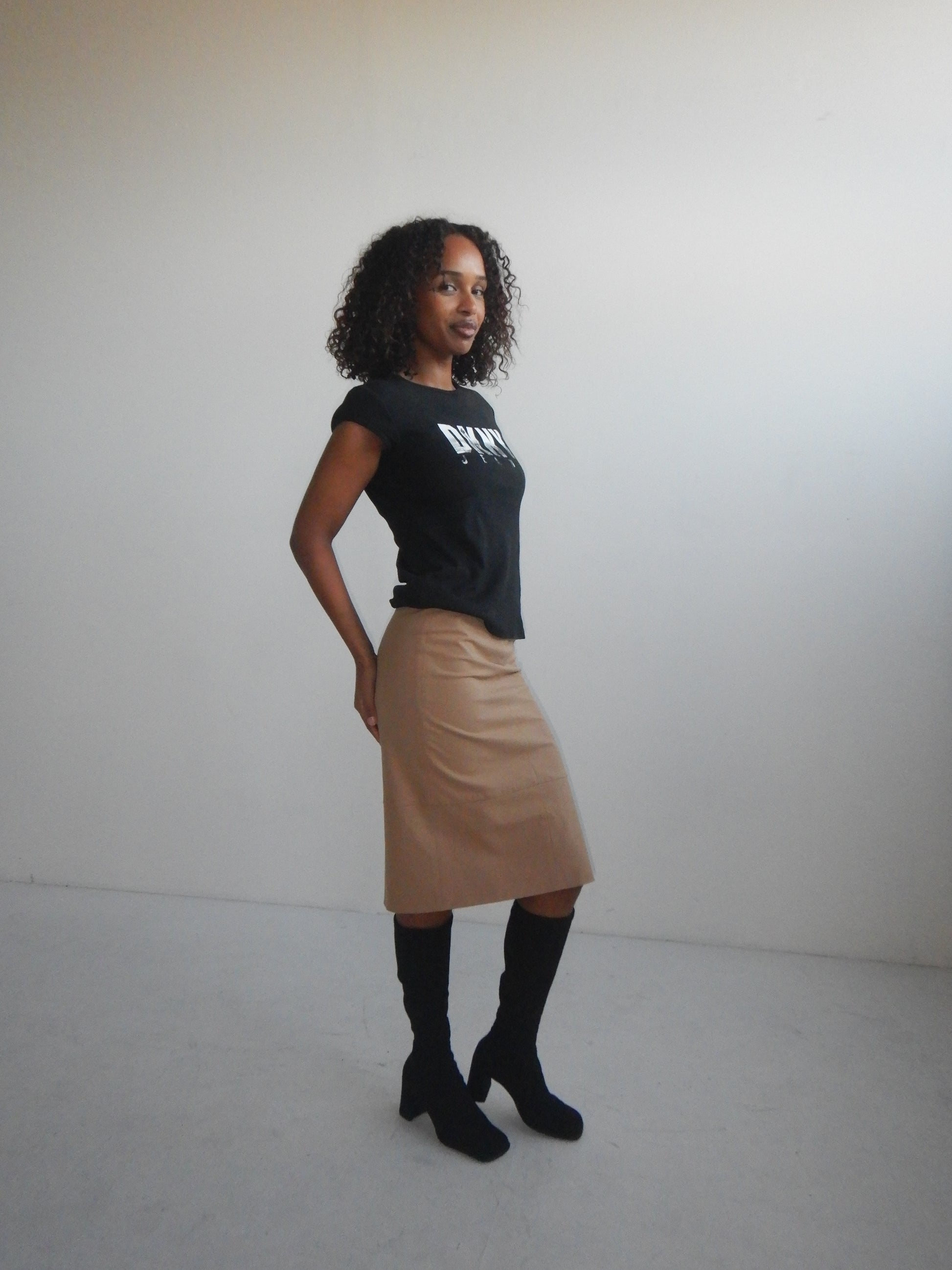 Gucci Vintage Beige Cotton Stretch Skirt with Leather Waistband (XS-M)