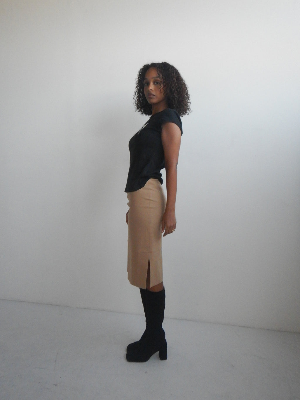 Gucci Vintage Beige Cotton Stretch Skirt with Leather Waistband (XS-M)