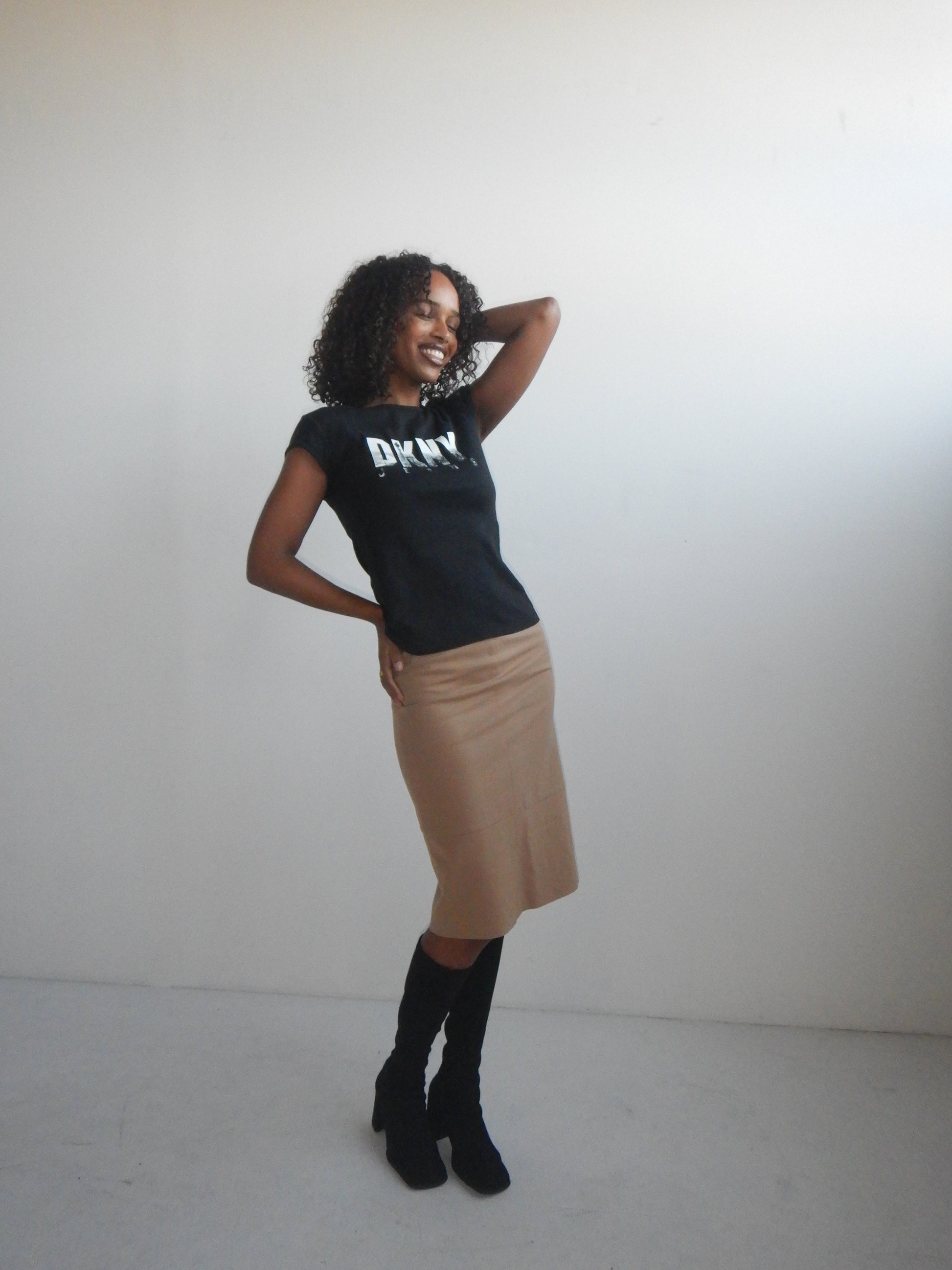 Gucci Vintage Beige Cotton Stretch Skirt with Leather Waistband (XS-M)