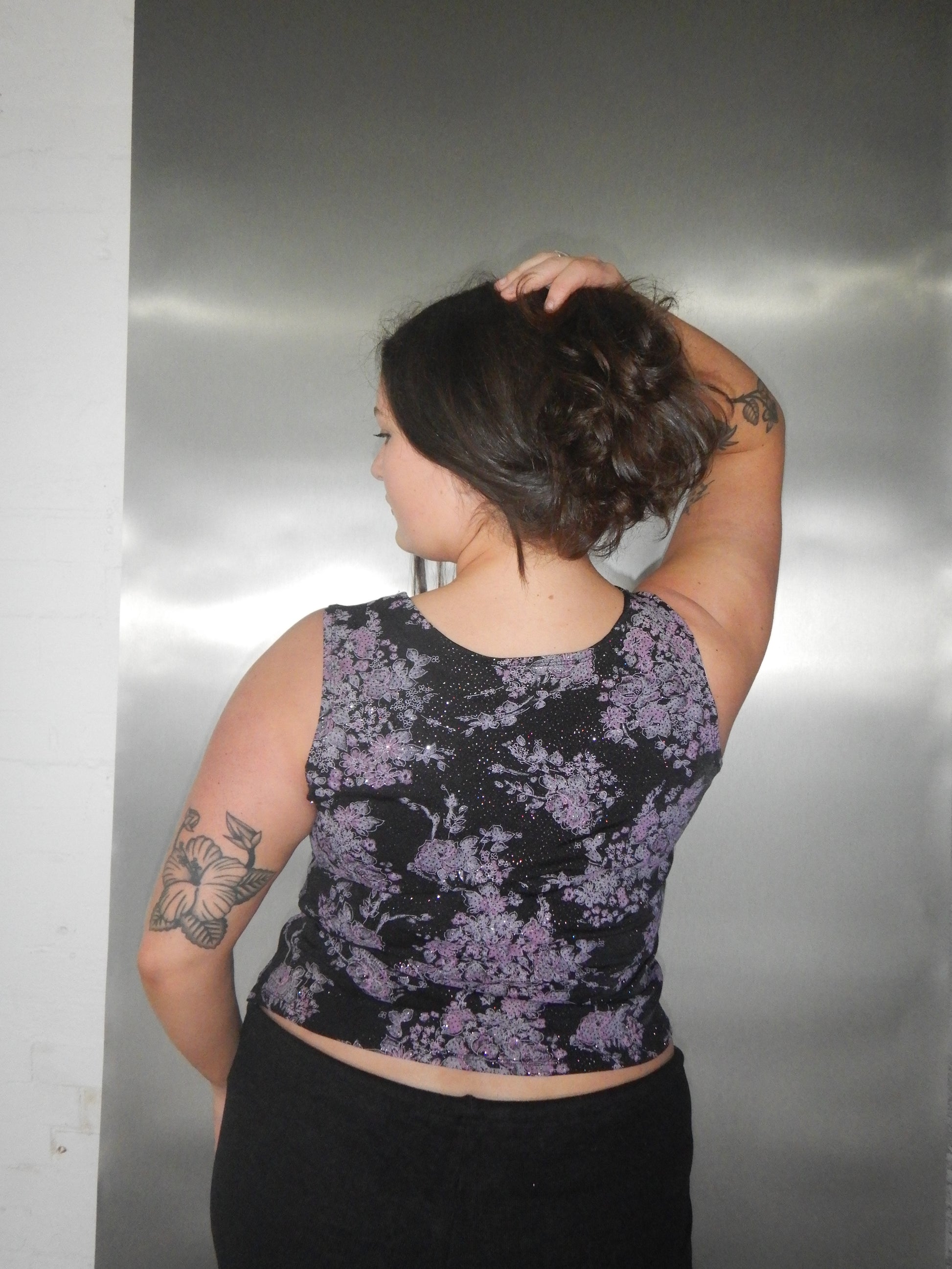 Vintage Black & Purple Glitter Floral Top (Fits XL/XXL)