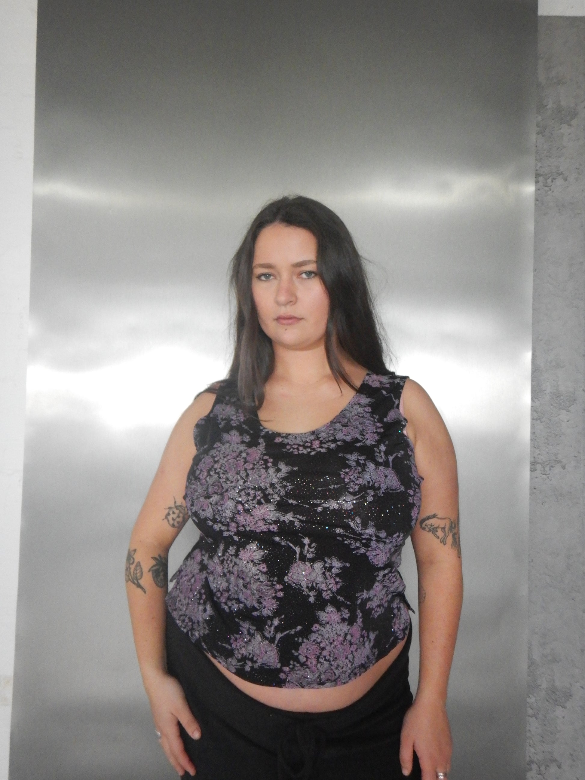 Vintage Black & Purple Glitter Floral Top (Fits XL/XXL)
