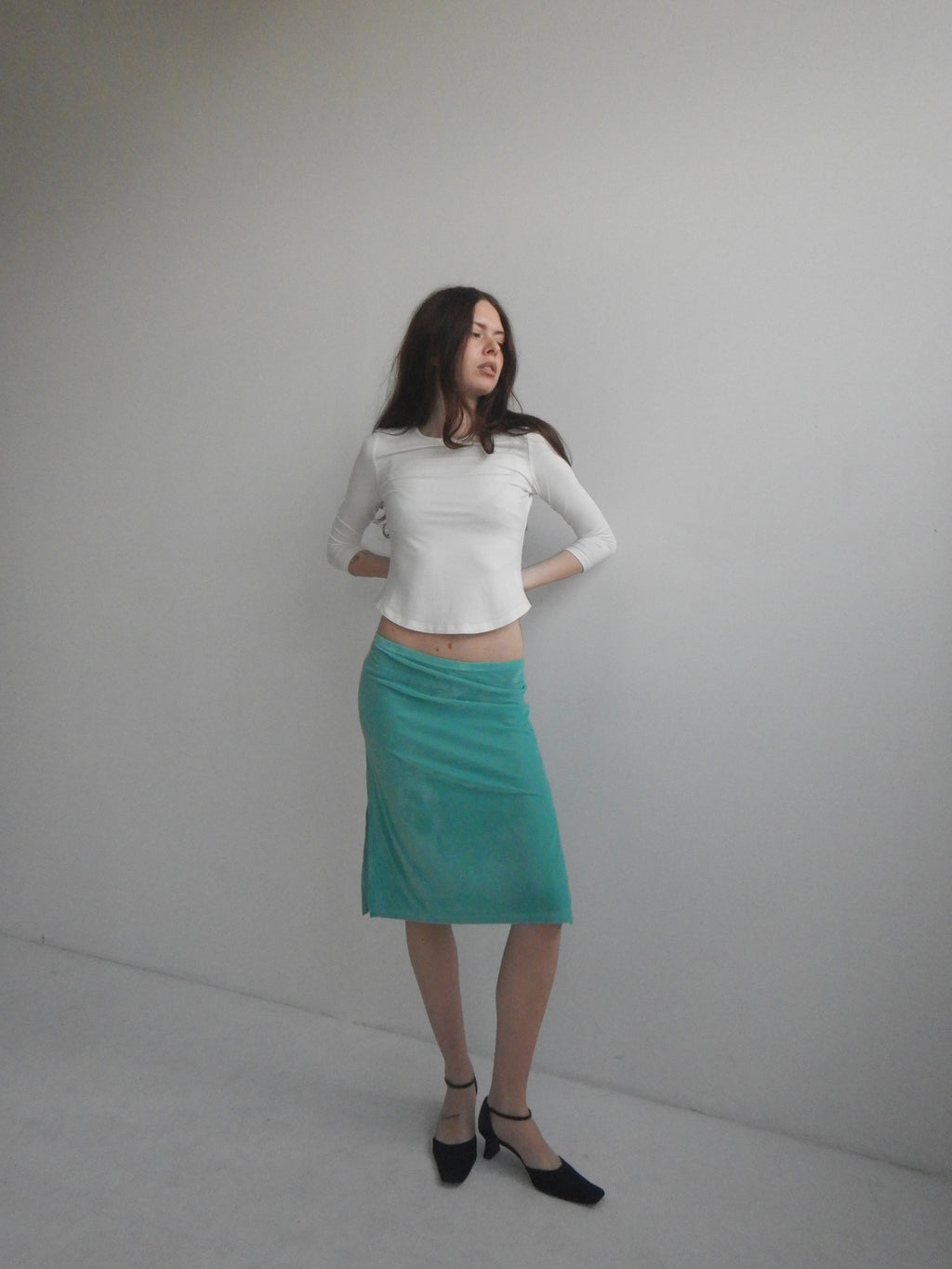 You Were Meant For Me Skirt in Aqua — 90s-inspired TENCEL midi skirt, Highrack Studios