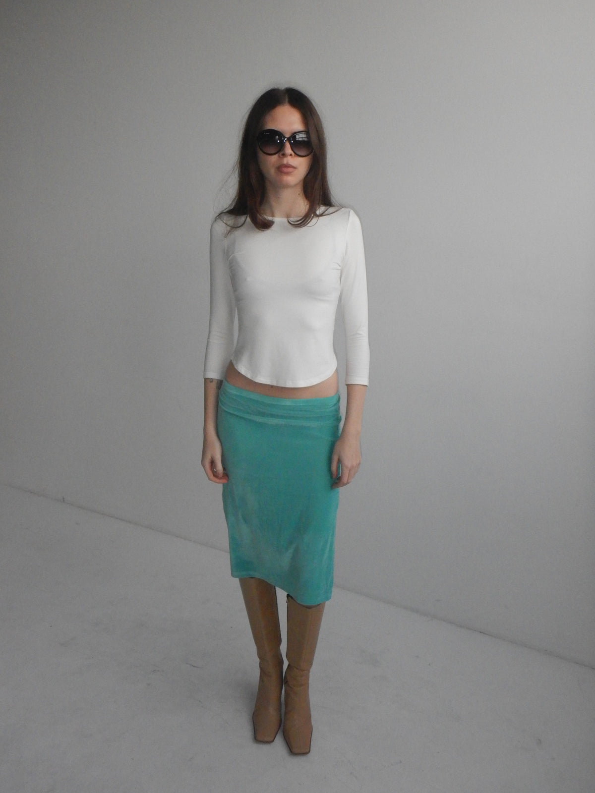 Off Duty Top in White — fitted bamboo top with curved hem, Highrack Studios