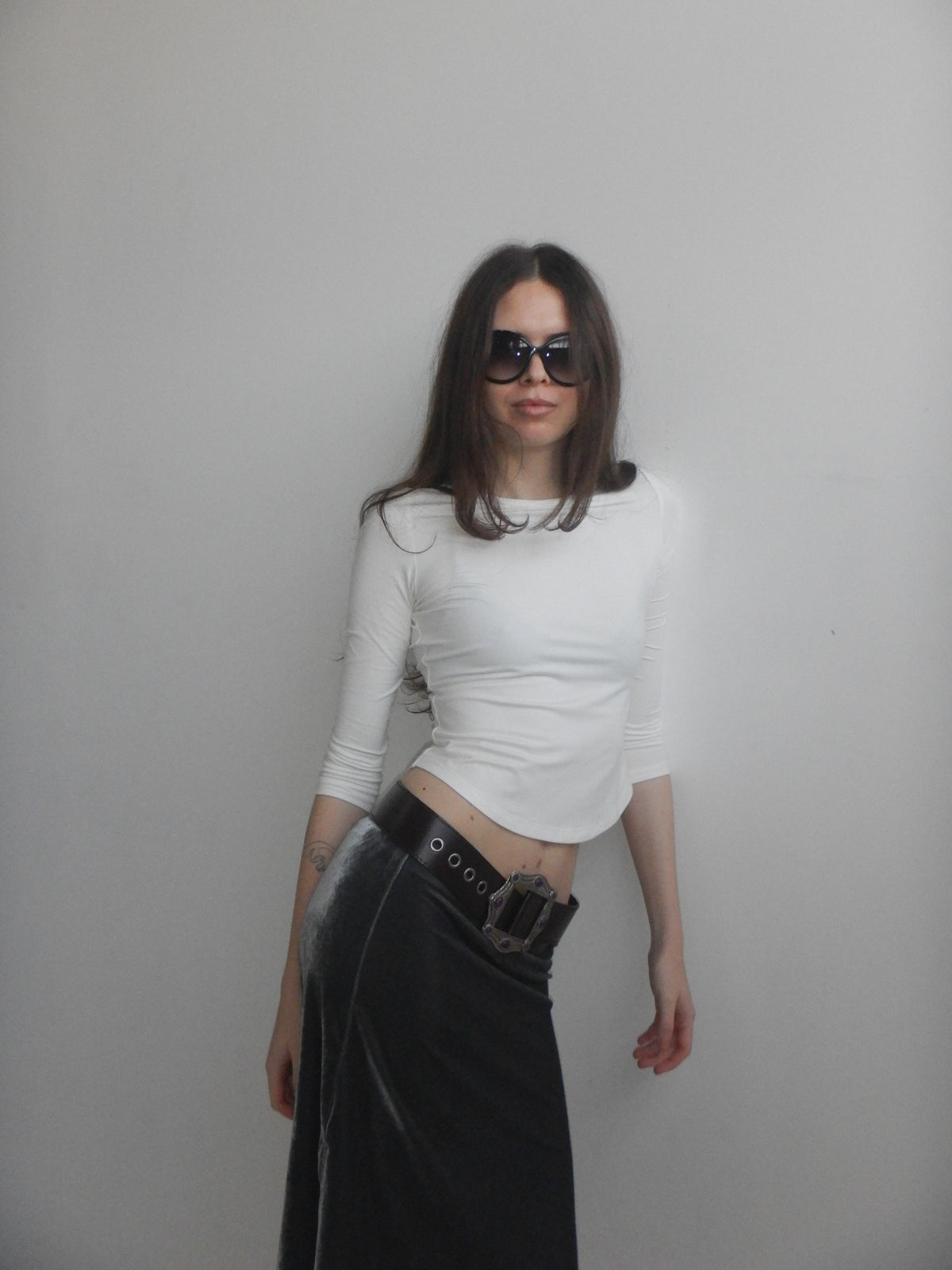 Off Duty Top in White — fitted bamboo top with curved hem, Highrack Studios
