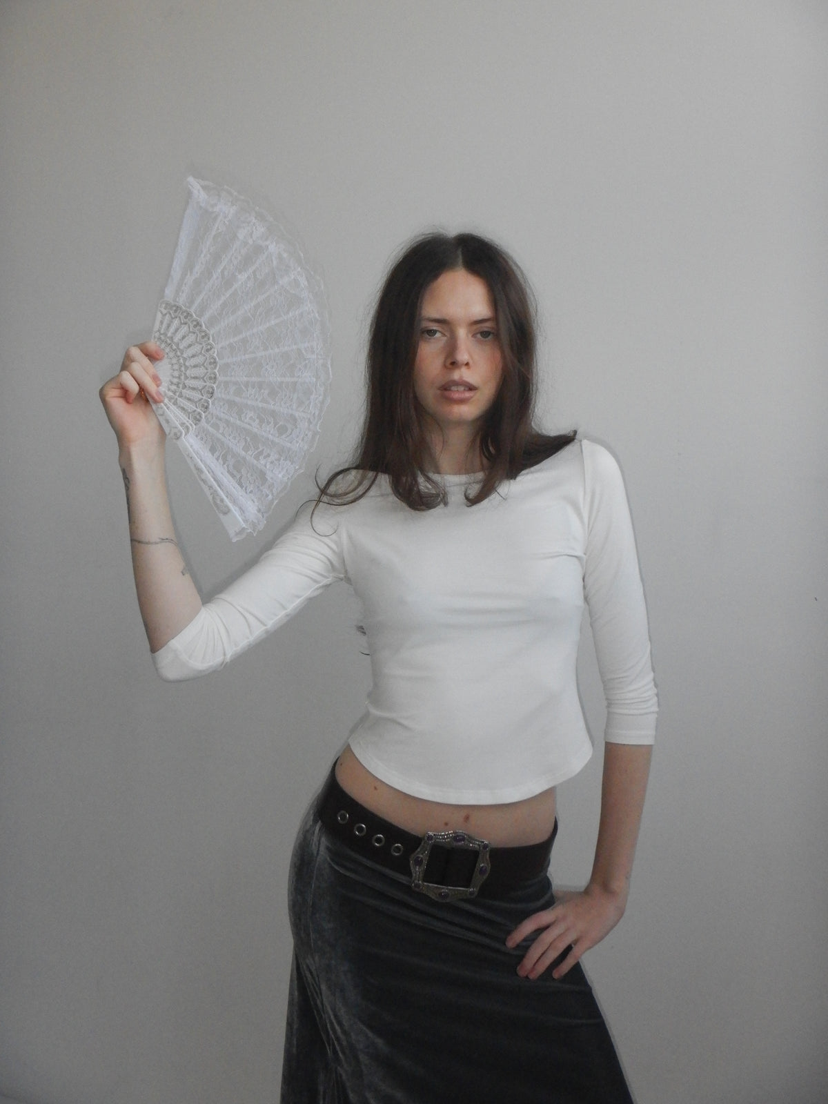Off Duty Top in White — fitted bamboo top with curved hem, Highrack Studios