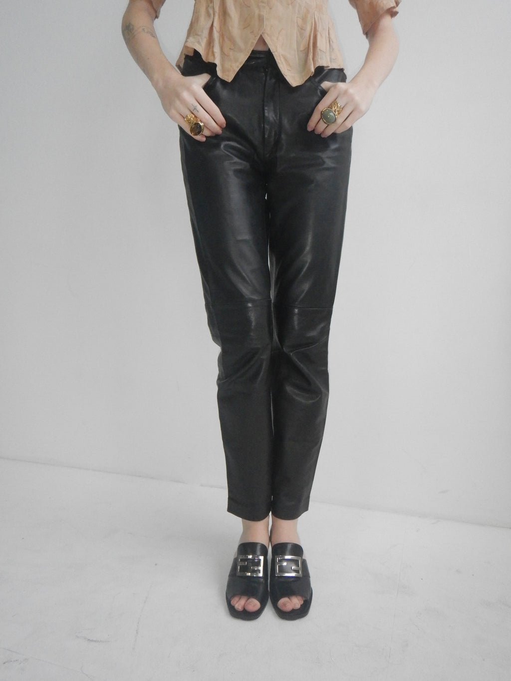 DKNY Vintage Black Lamb Leather Pants (XS Petite)
