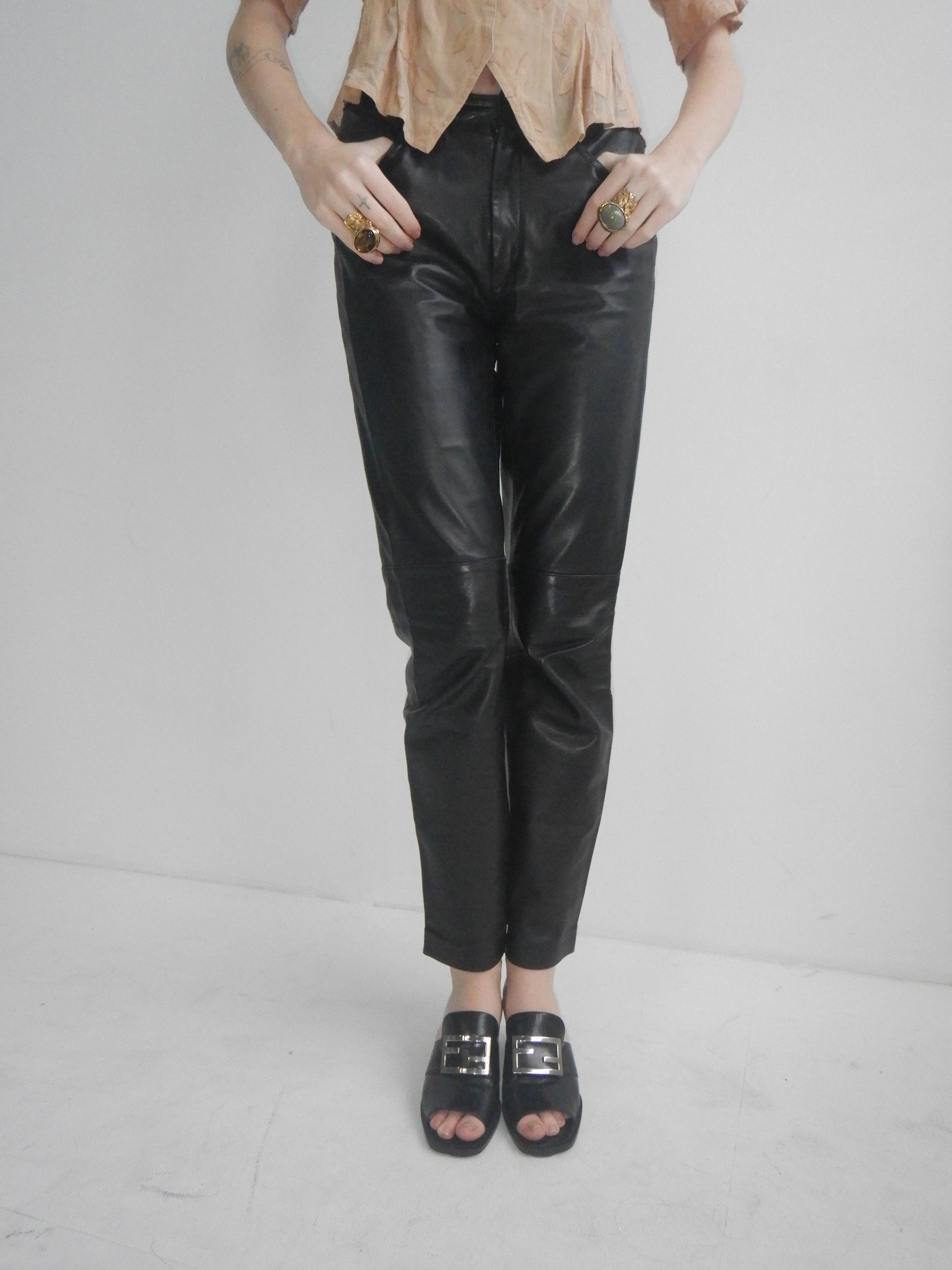 DKNY Vintage Black Lamb Leather Pants (XS Petite)