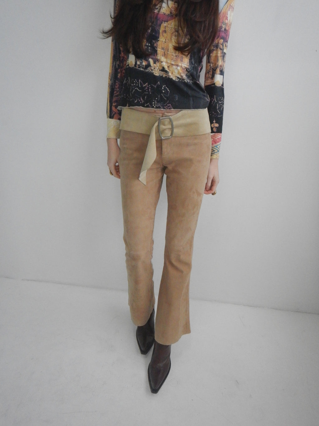 Polo Jeans Vintage Beige Suede Flare Pants (Petite XS)