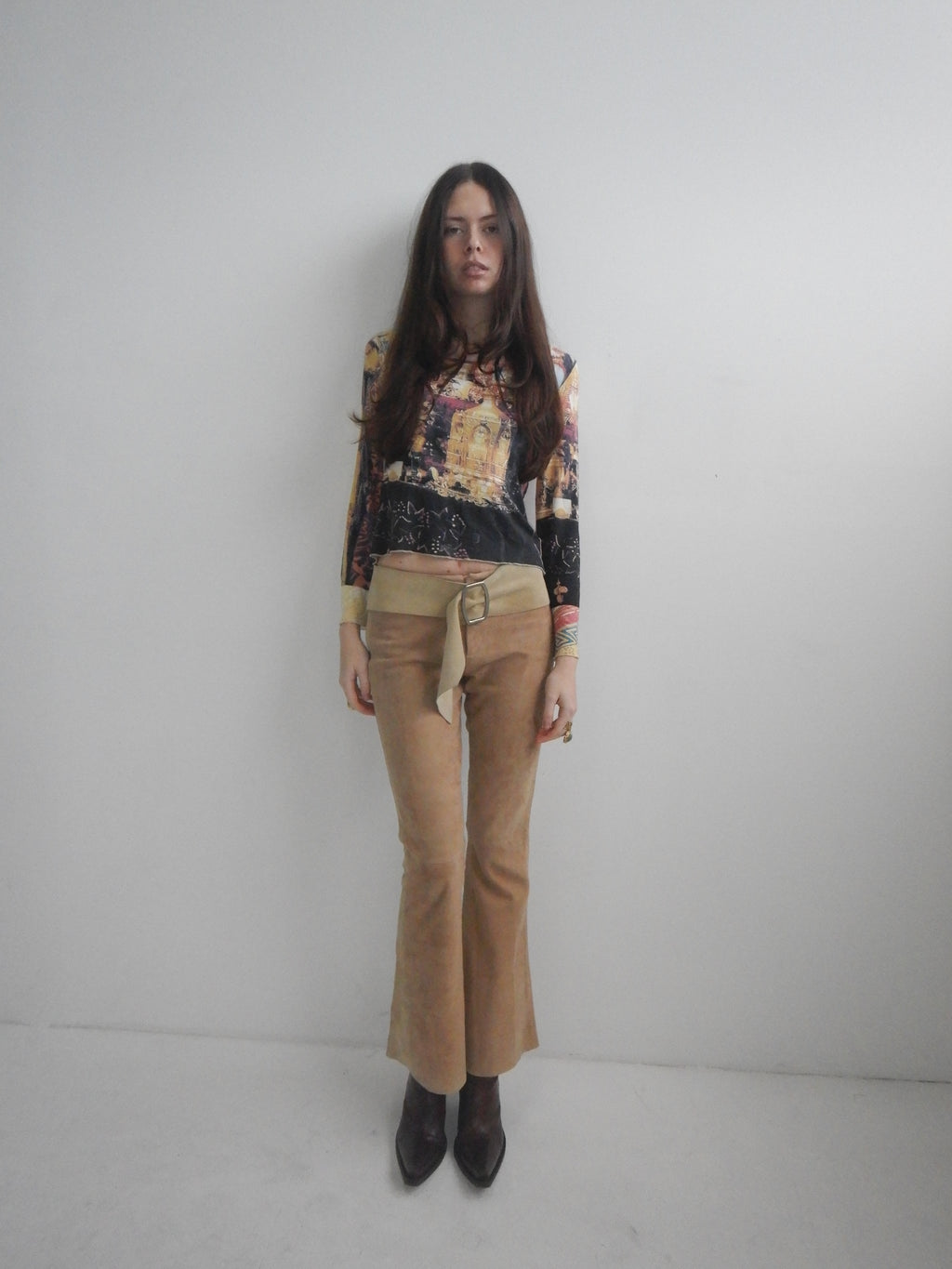 Polo Jeans Vintage Beige Suede Flare Pants (Petite XS)