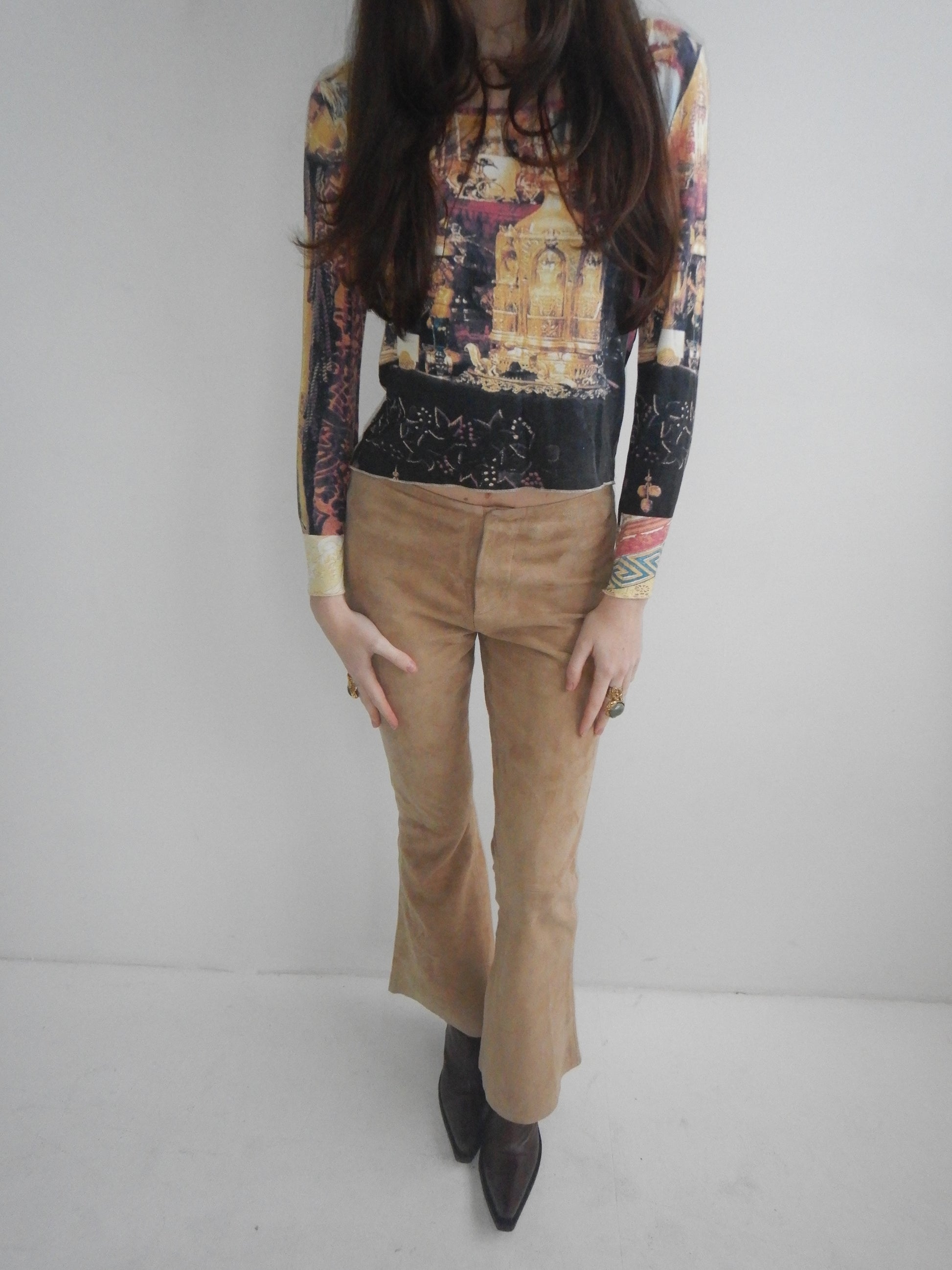 Polo Jeans Vintage Beige Suede Flare Pants (Petite XS)