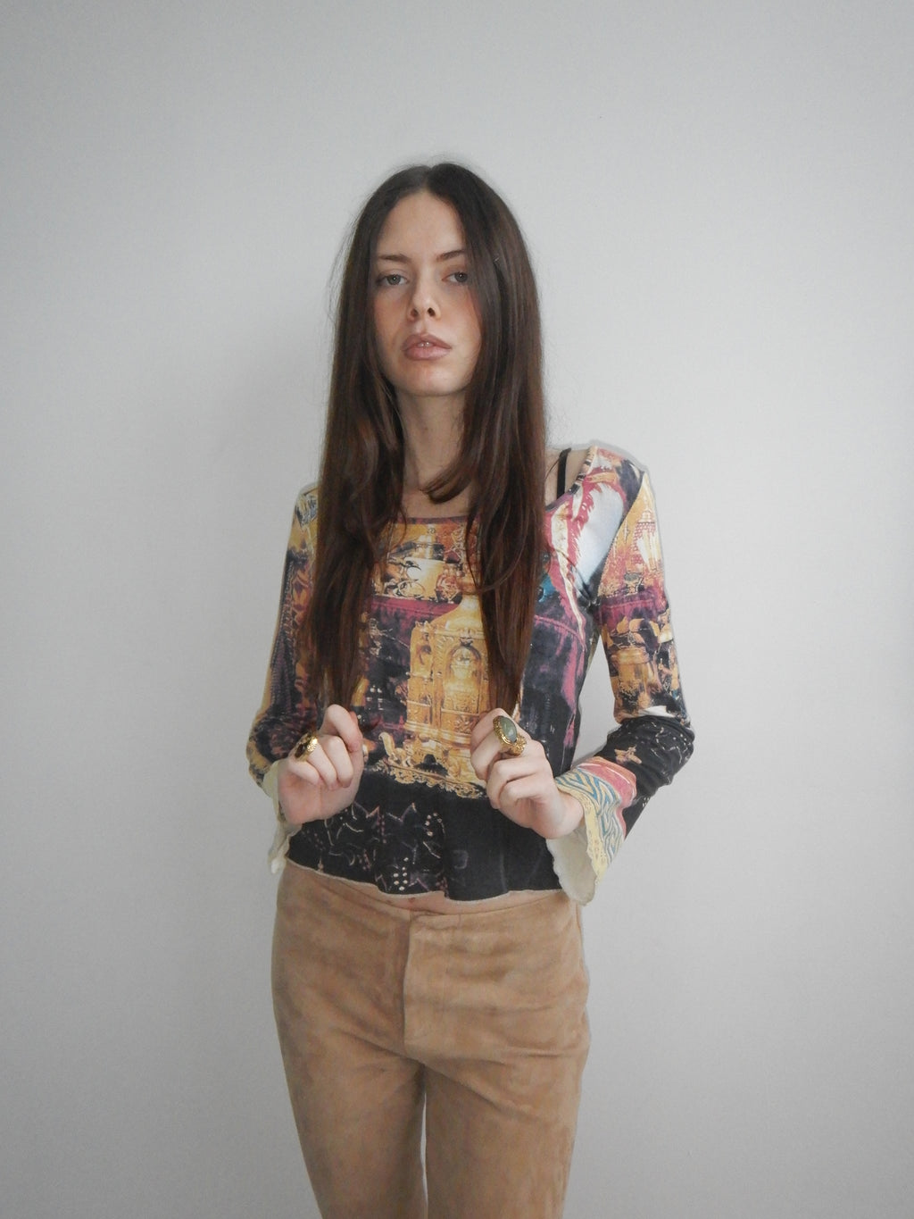 Polo Jeans Vintage Beige Suede Flare Pants (Petite XS)