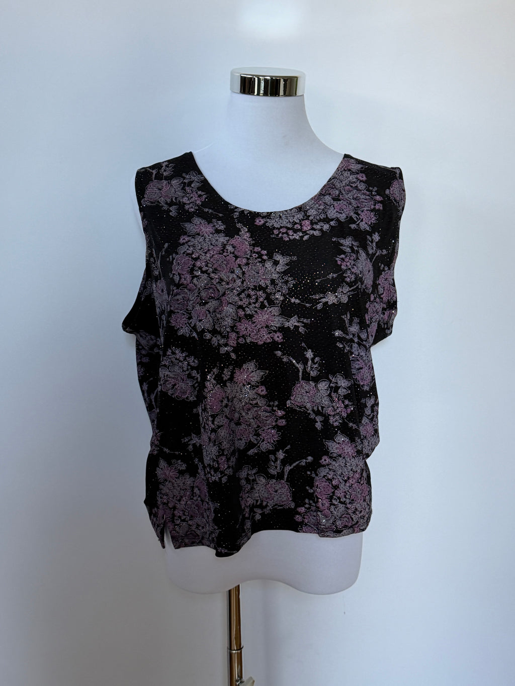 Vintage Black & Purple Glitter Floral Top (Fits XL/XXL)