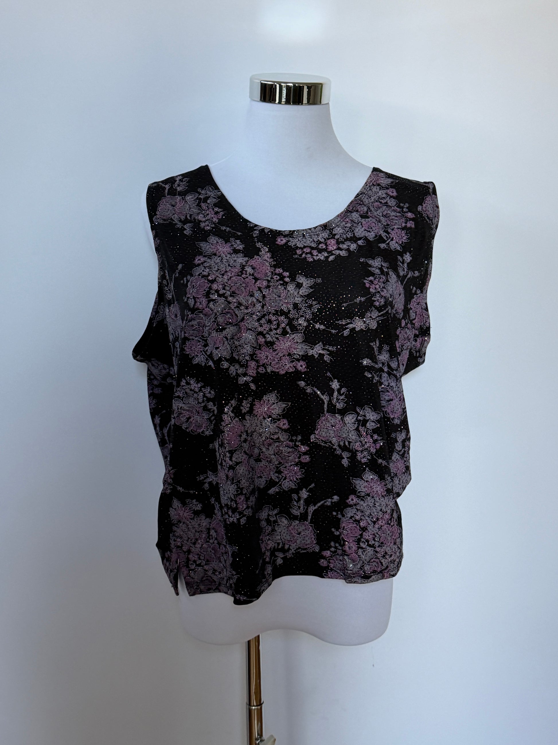 Vintage Black & Purple Glitter Floral Top (Fits XL/XXL)