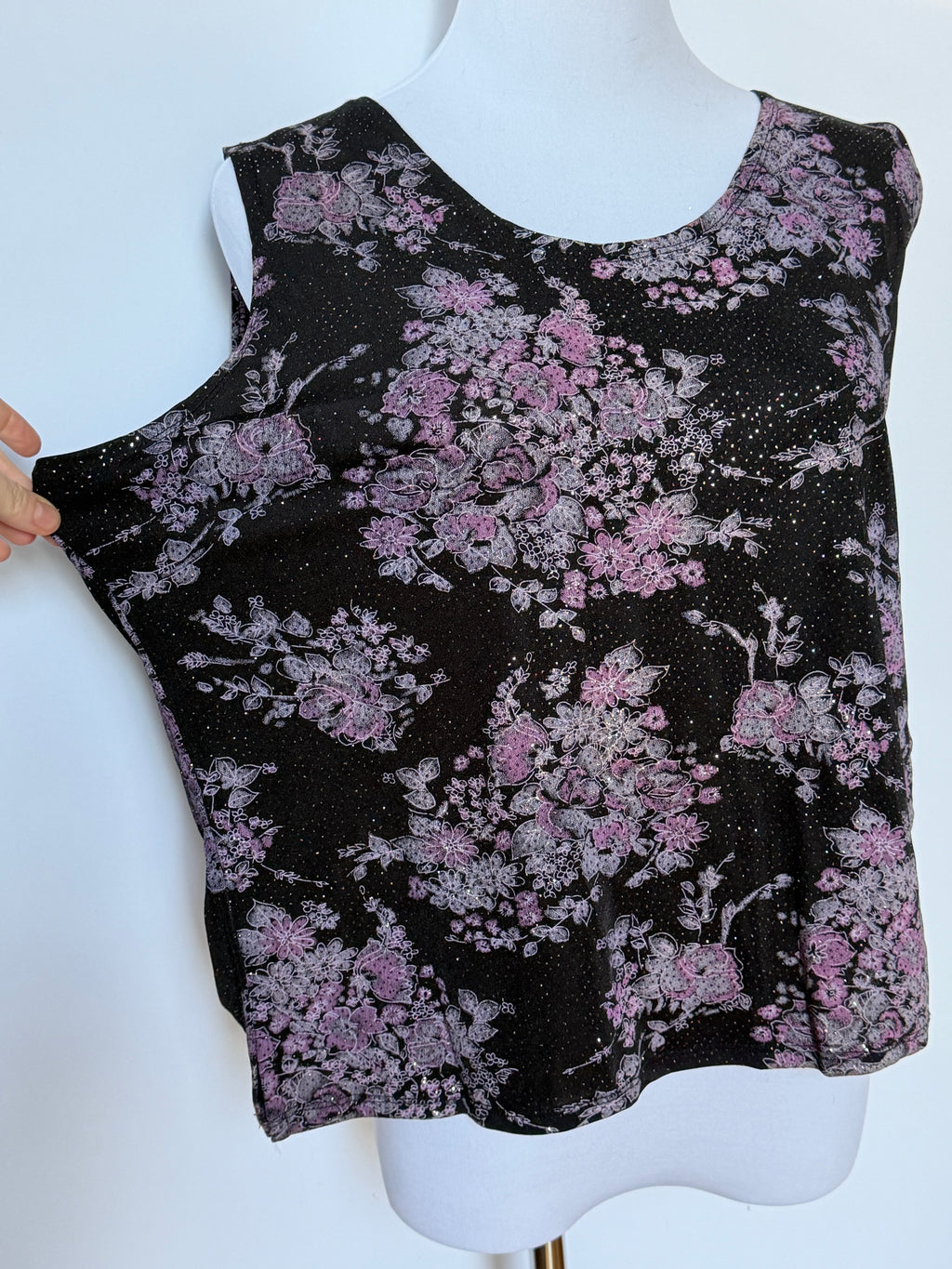 Vintage Black & Purple Glitter Floral Top (Fits XL/XXL)