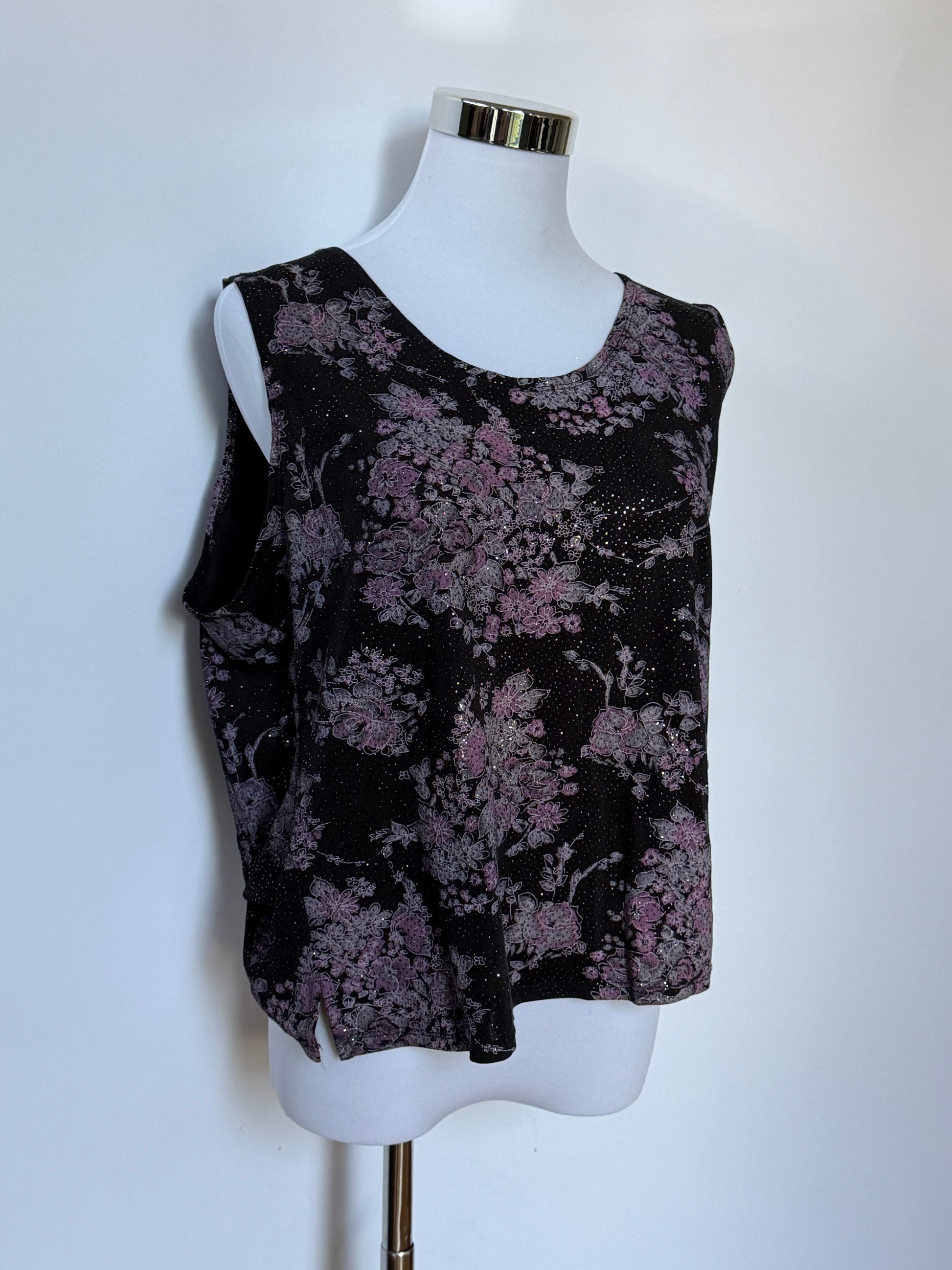 Vintage Black & Purple Glitter Floral Top (Fits XL/XXL)