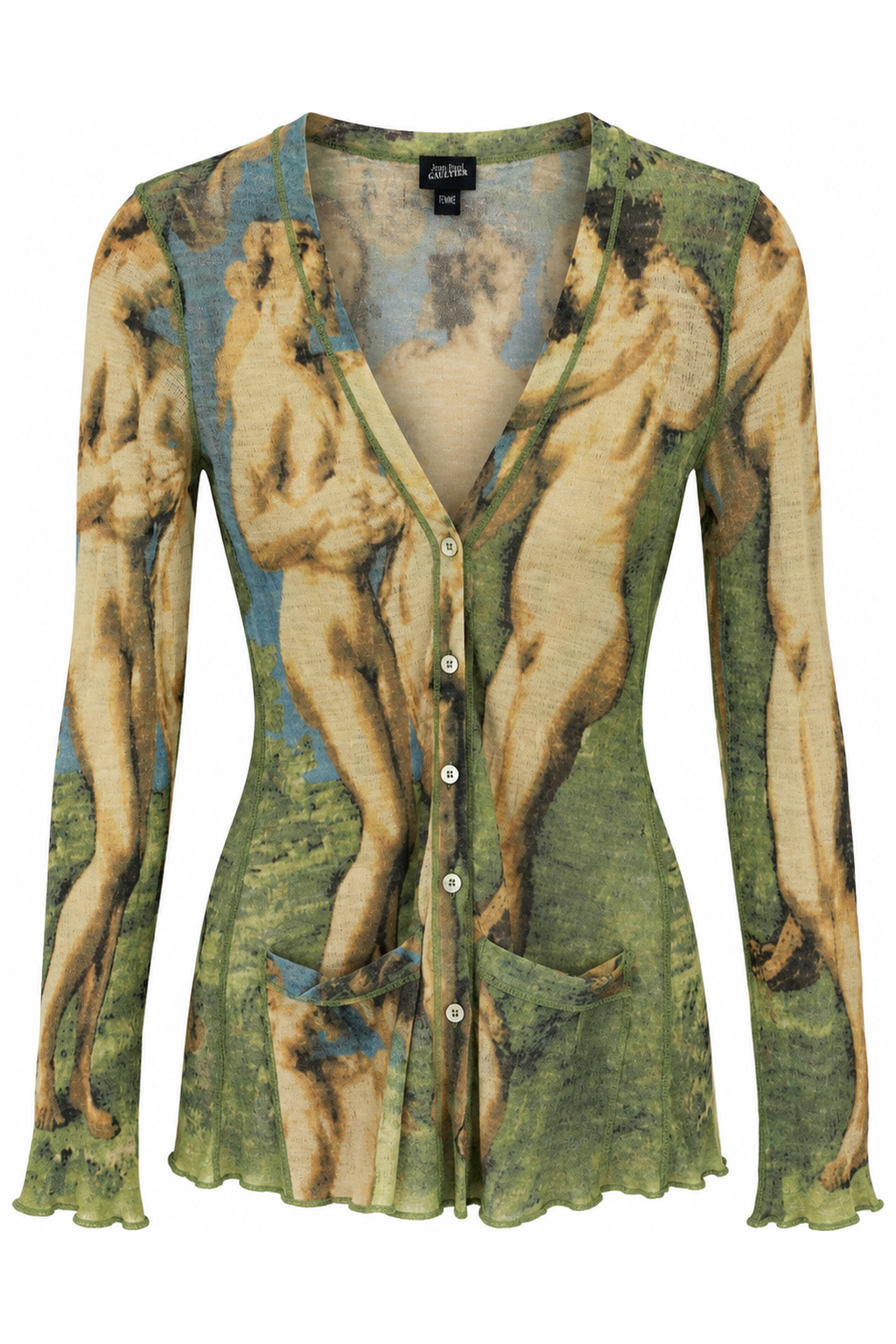 Jean Paul Gaultier Femme Three Graces Print Mesh Cardigan