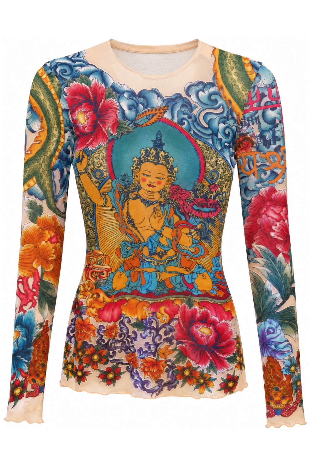 John Galliano SS06 Manjushri and Om Tattoo Print Mesh Top (XS-L)