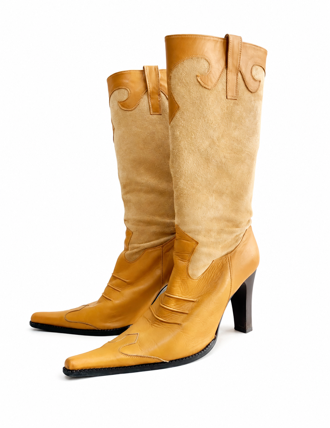 Leather Suede Western Boots — Tan