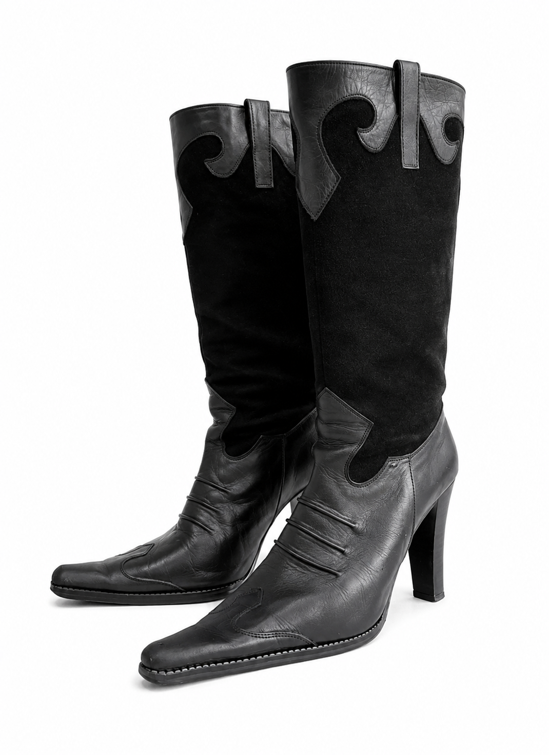 Leather Suede Western Boots — Black