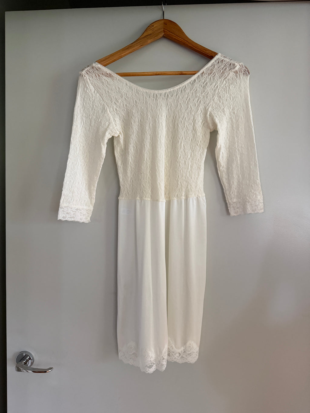 White Lace Long Sleeve Slip Dress (XS–S)