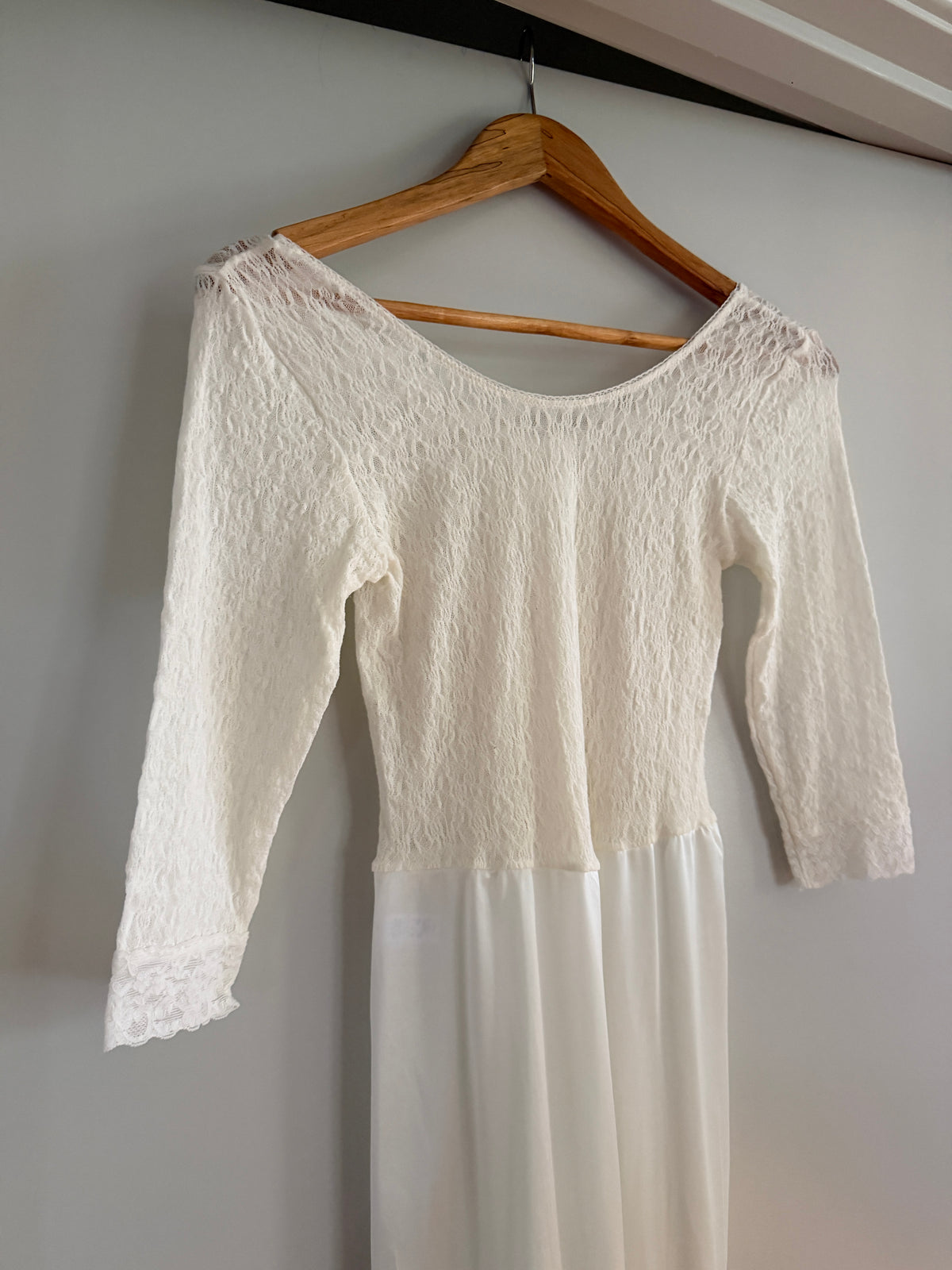 White Lace Long Sleeve Slip Dress (XS–S)