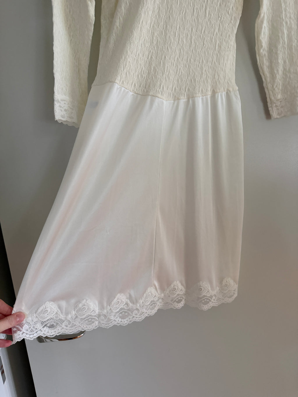 White Lace Long Sleeve Slip Dress (XS–S)