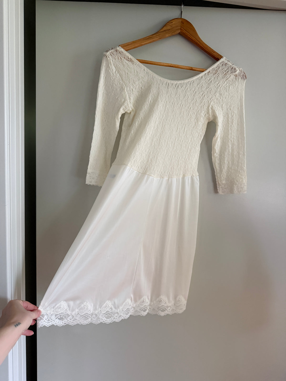 White Lace Long Sleeve Slip Dress (XS–S)